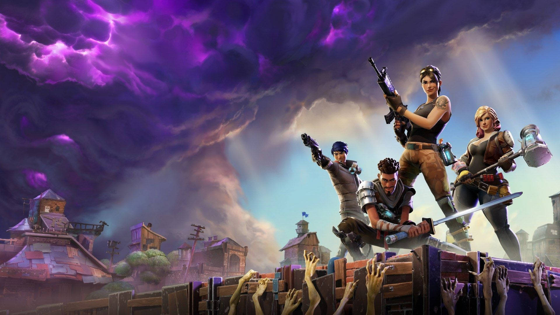 1080 Fortnite キャラクター ゾンビ 紫色の雲 壁紙