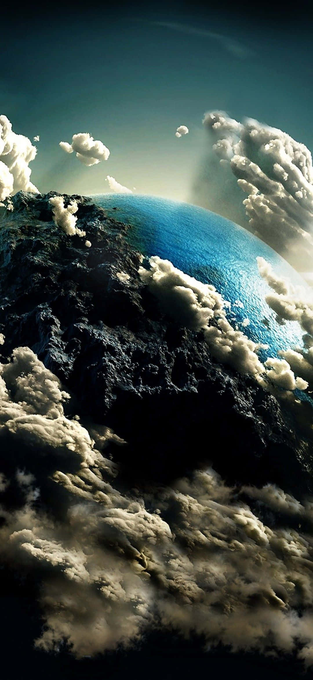 1080x2340 4K 雲に包まれた地球のデジタルアート 壁紙