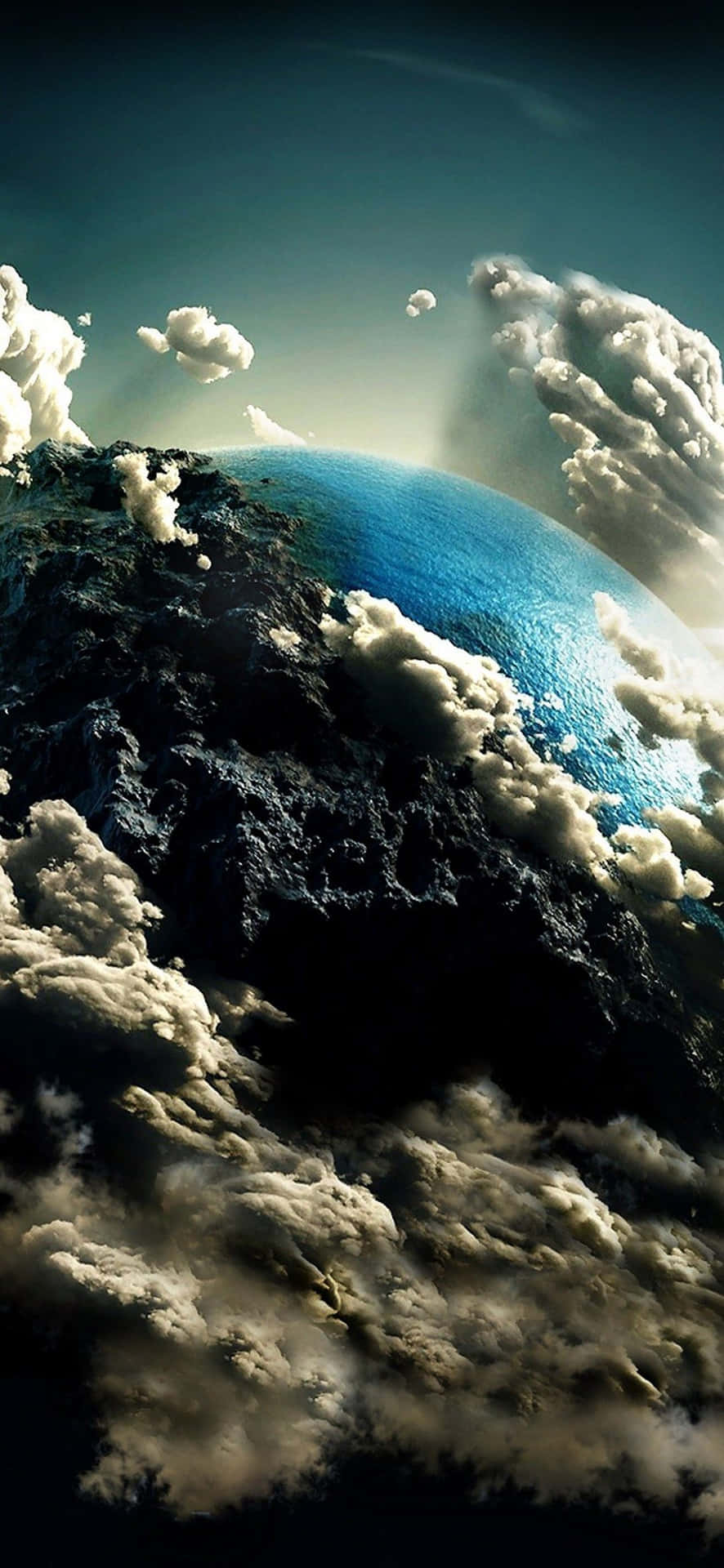 1080x2340 4K 雲に包まれた地球のデジタルアート 壁紙