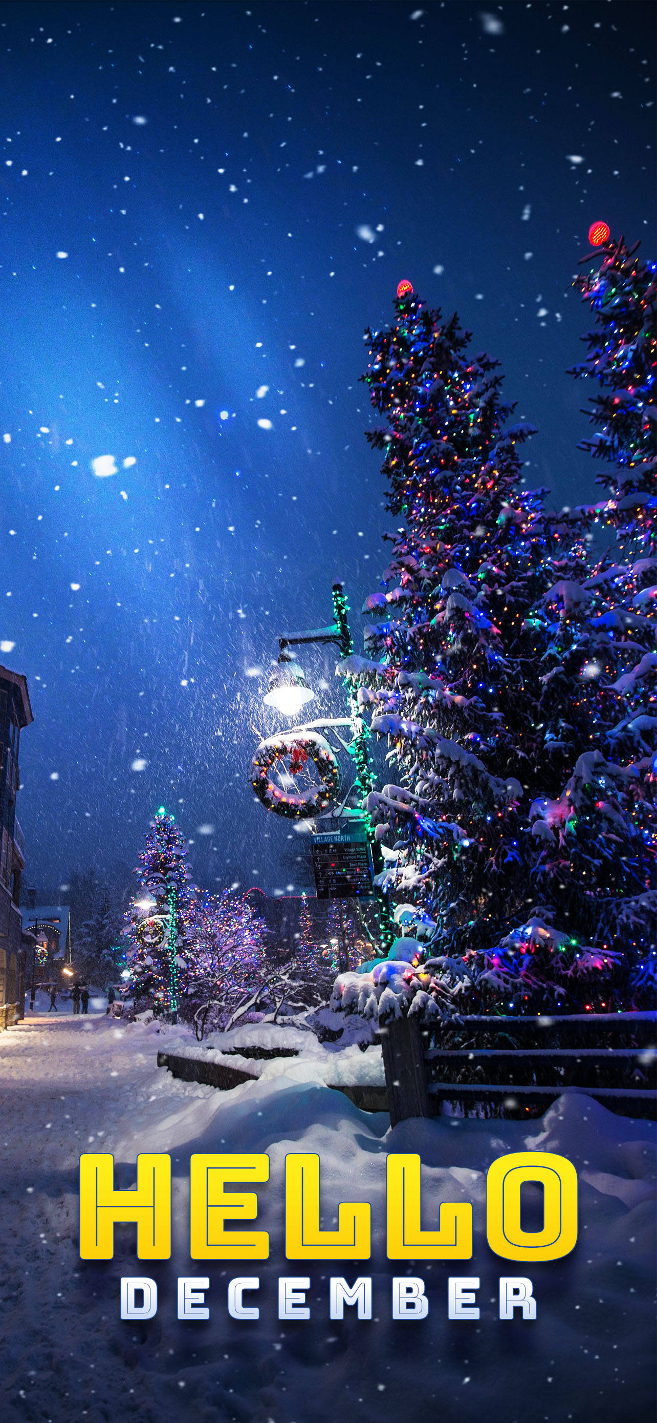 こんにちは12月 雪のクリスマスイブ 壁紙