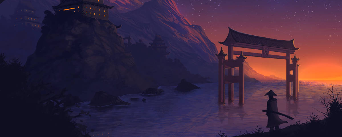 1200x480 侍のシルエット 壁紙