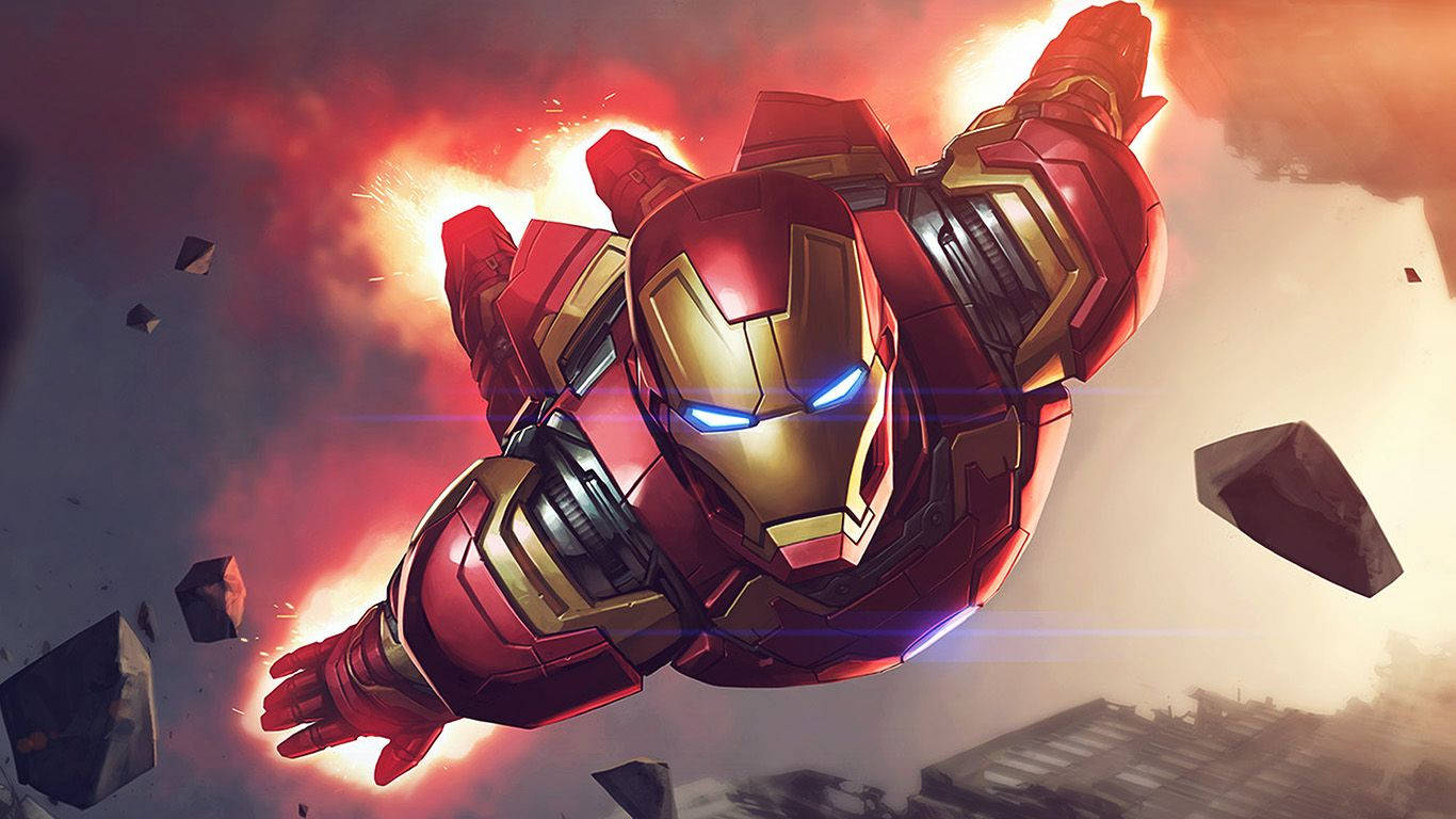 1366 x 768 マーベル 空を飛ぶアイアンマン 壁紙