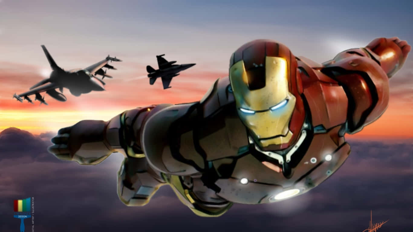 1366x768 ジャンボジェット背景 アイアンマン 壁紙