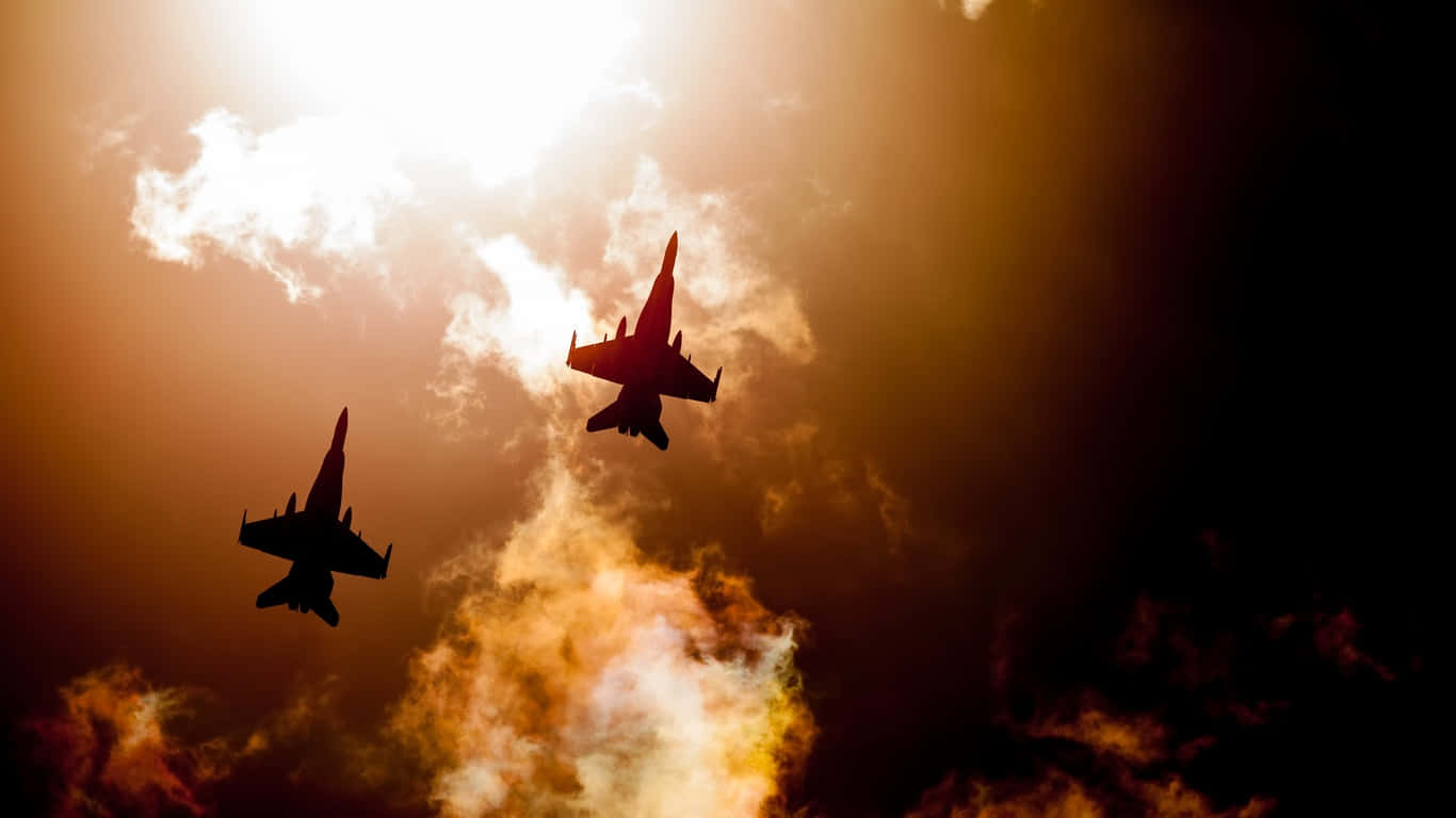 1366x768 ジャンボジェット機 上空の空を背景に 壁紙