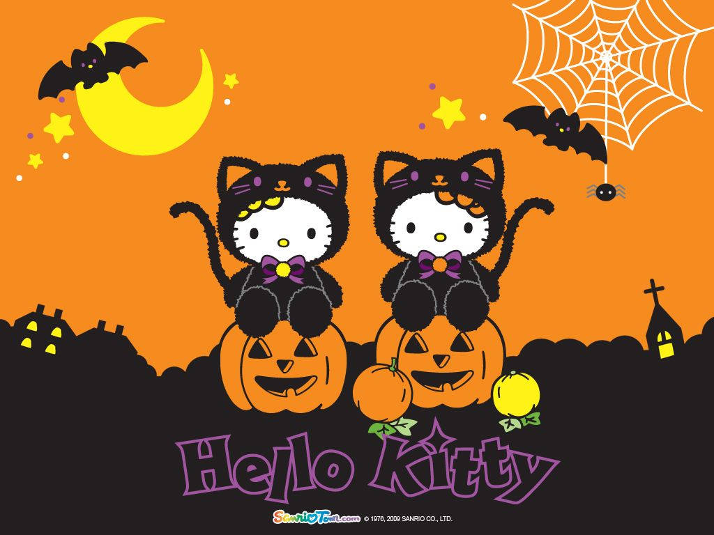 かわいいハロウィンの2匹のハローキティ 壁紙