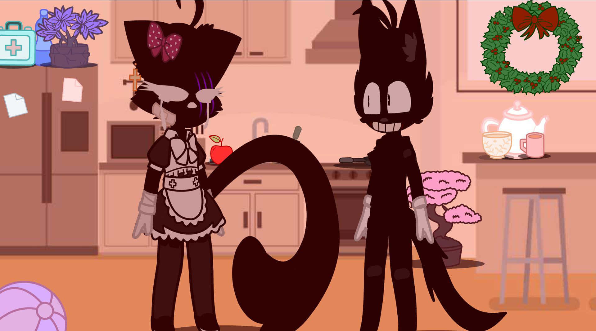 キッチンに立つ2人のアニメキャラクター 壁紙