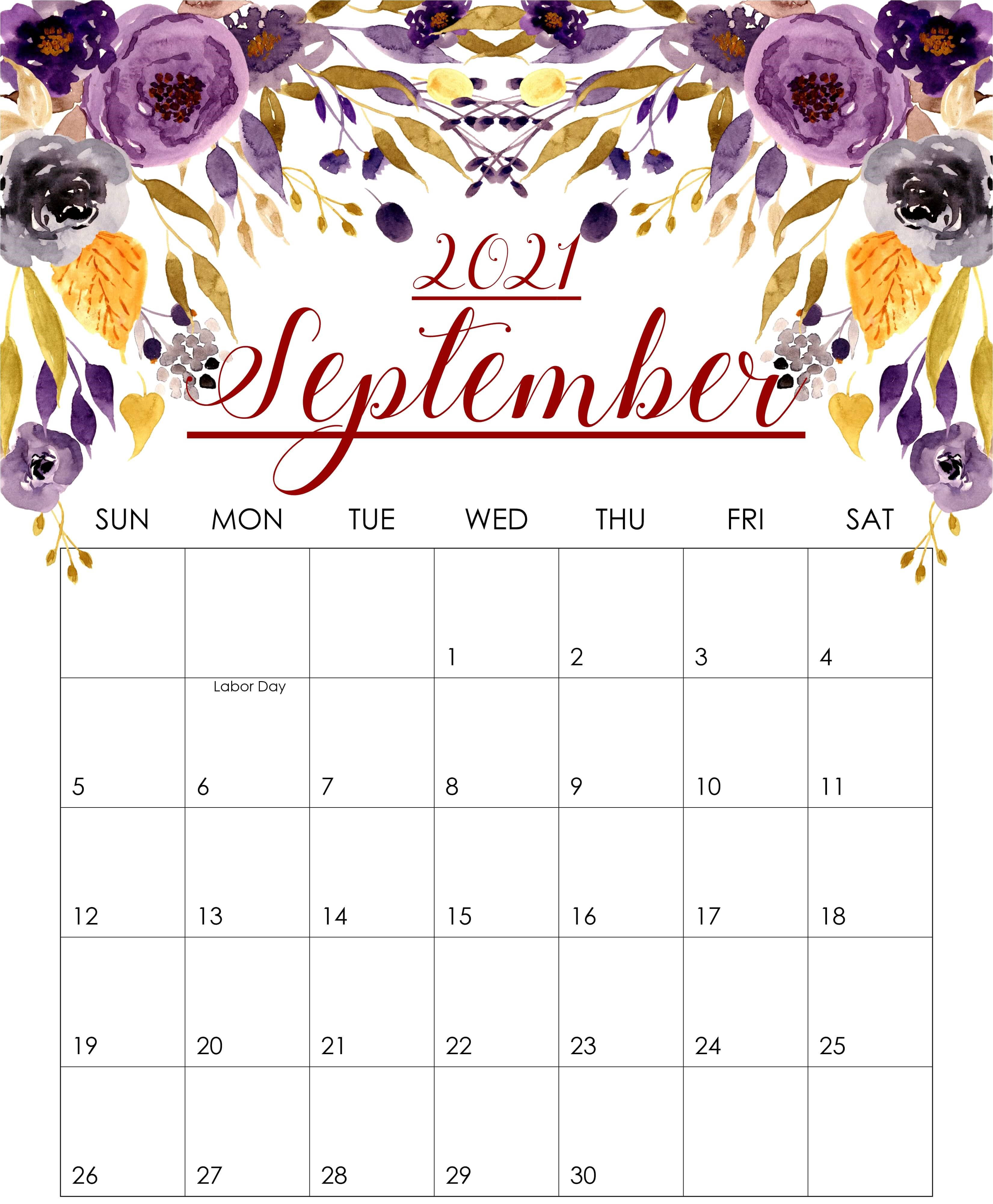 2021年9月 紫の花カレンダー 壁紙