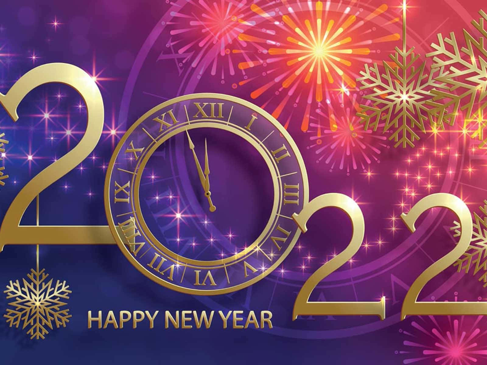 金色の時計 新年2022背景 壁紙