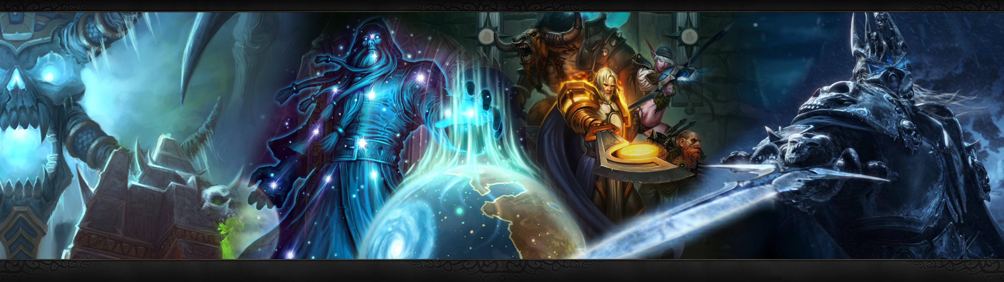 デュアルモニターで戦う2人のWorld of Warcraftキャラクター 壁紙