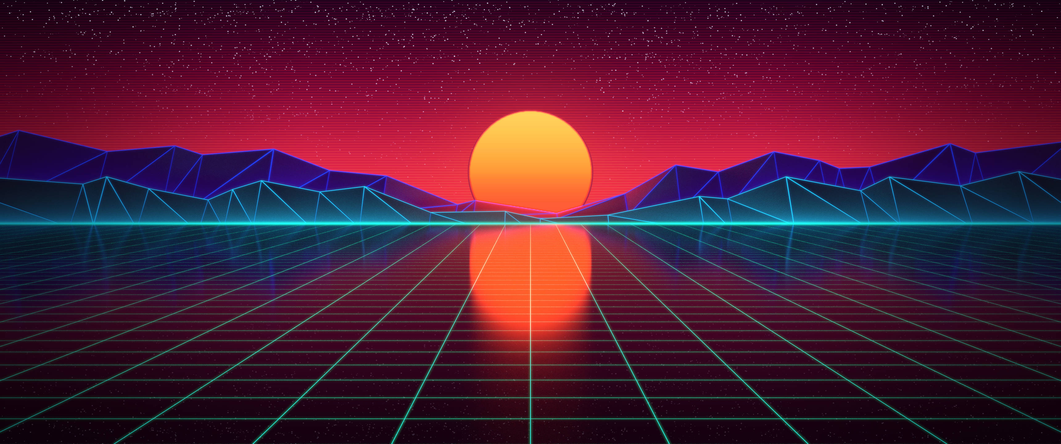 3440x1440 ミニマルシンセウェーブの風景 壁紙
