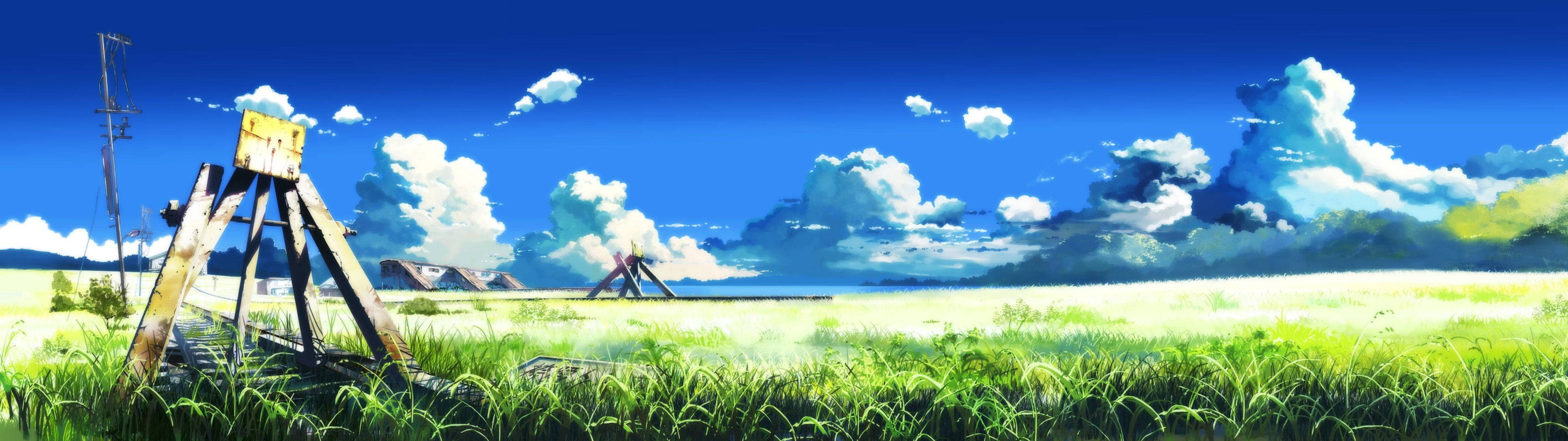 3840x1080 4K 田舎の鉄道 壁紙
