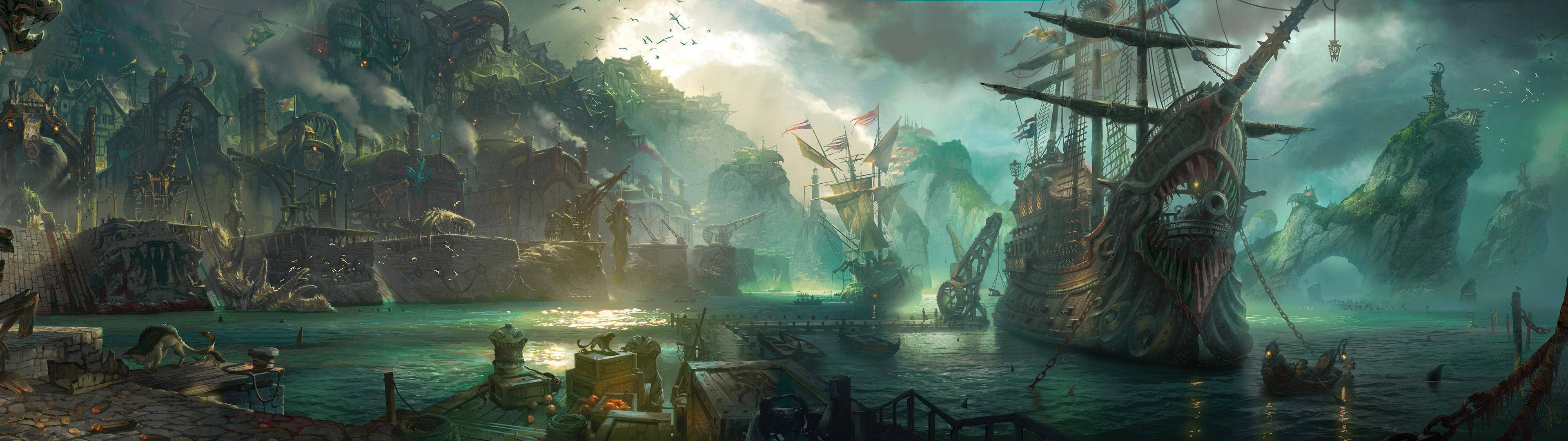 3840x1080 HD デュアルモニター 海賊船 壁紙