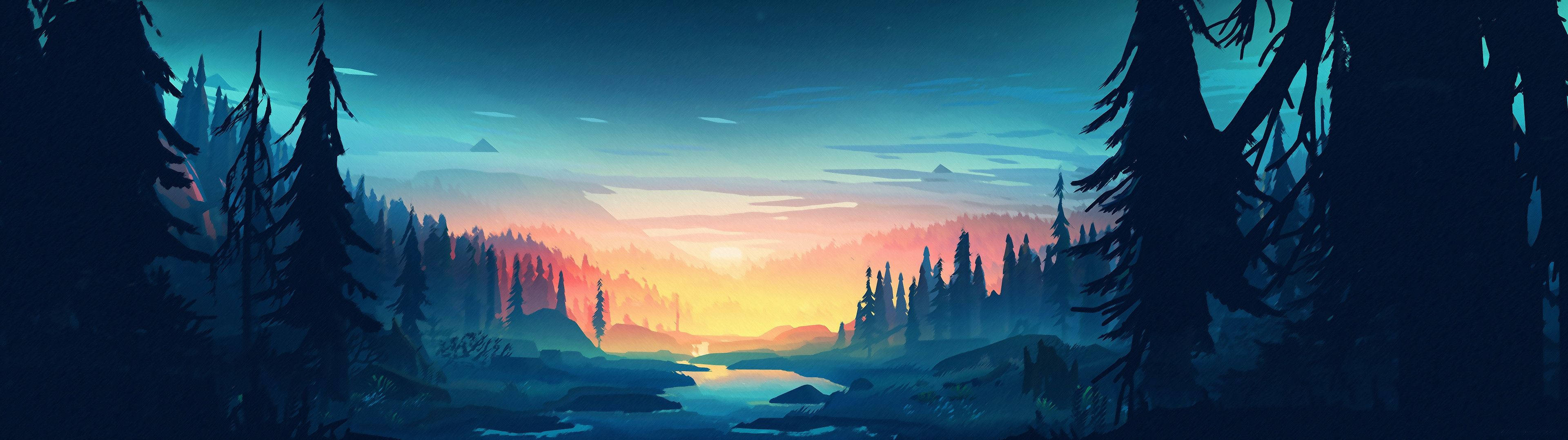 3840x1080 HD デュアルモニター ネイチャーアート 壁紙