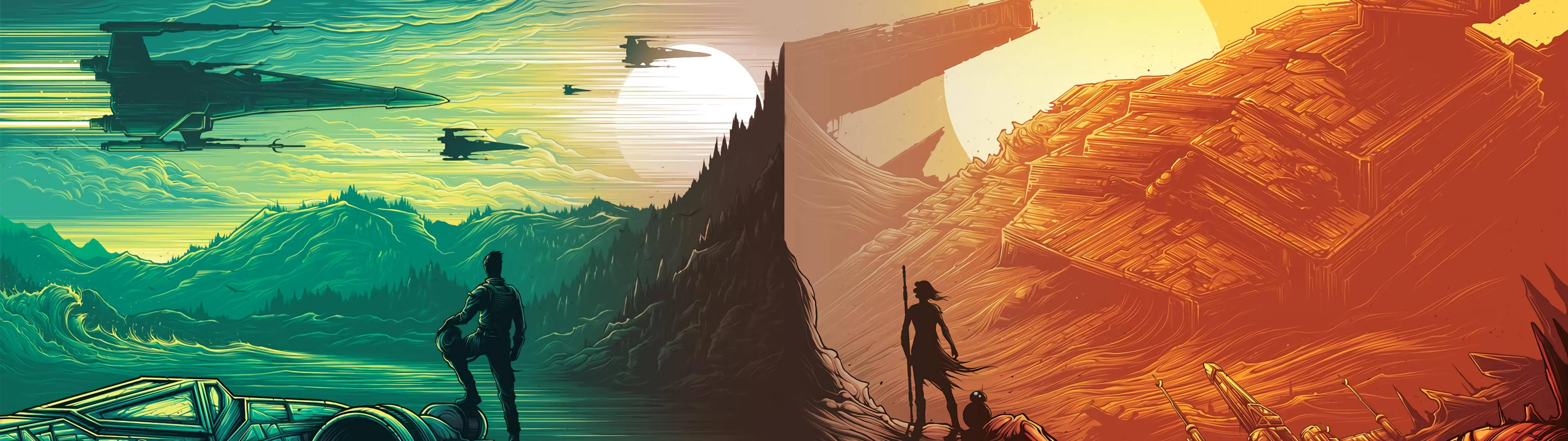 3840x1080 HD デュアルモニター スター・ウォーズ アート 壁紙