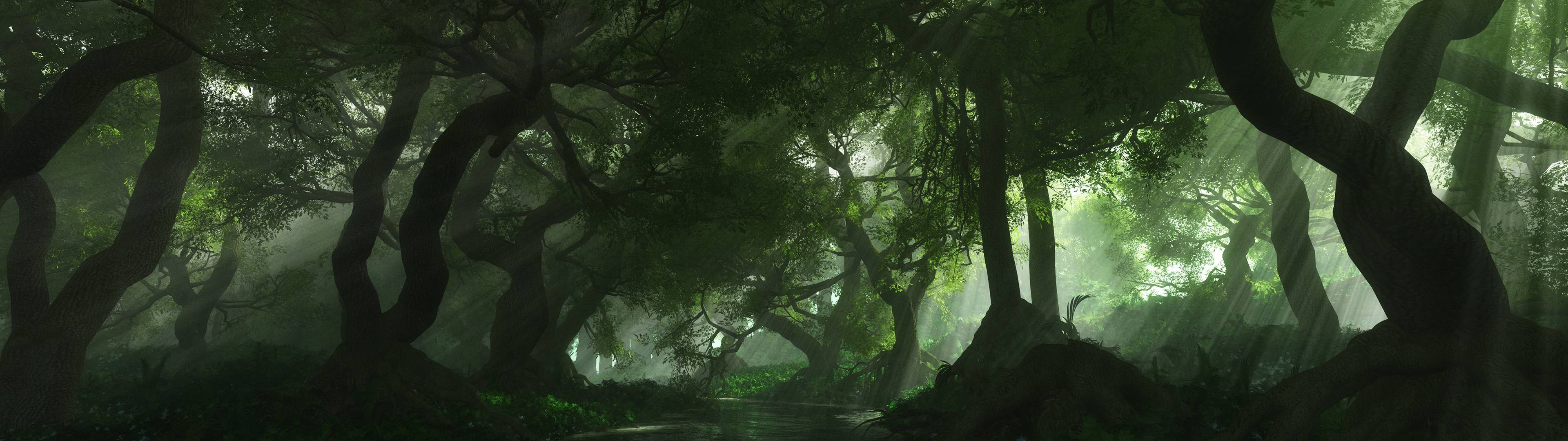 3840x1080 HD デュアルモニター フォレスト 壁紙