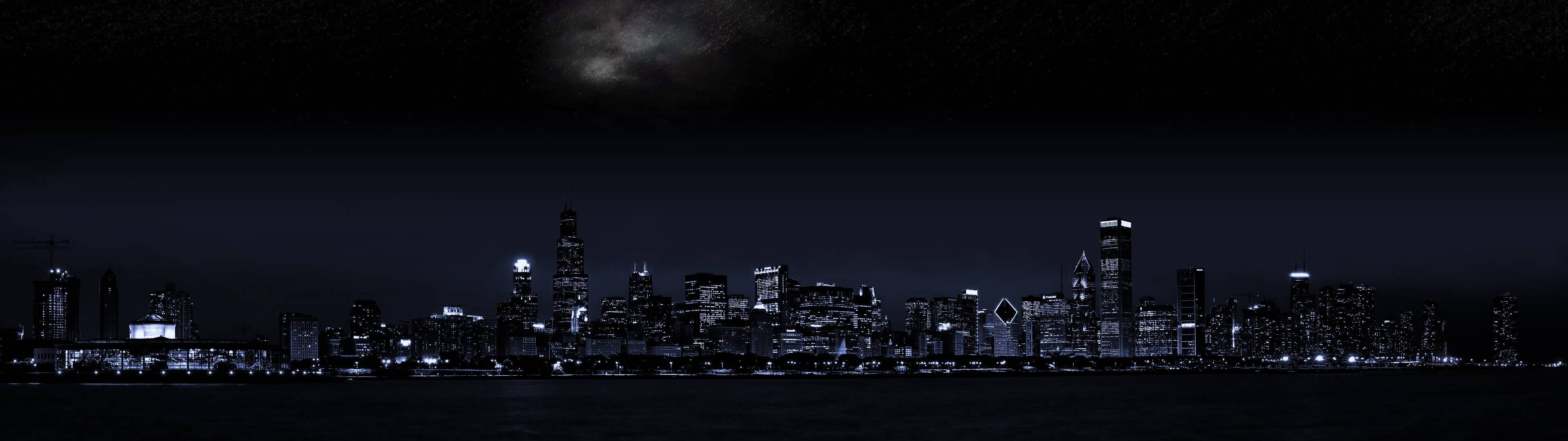 3840x1080 HD デュアルモニターナイトスケープ 壁紙
