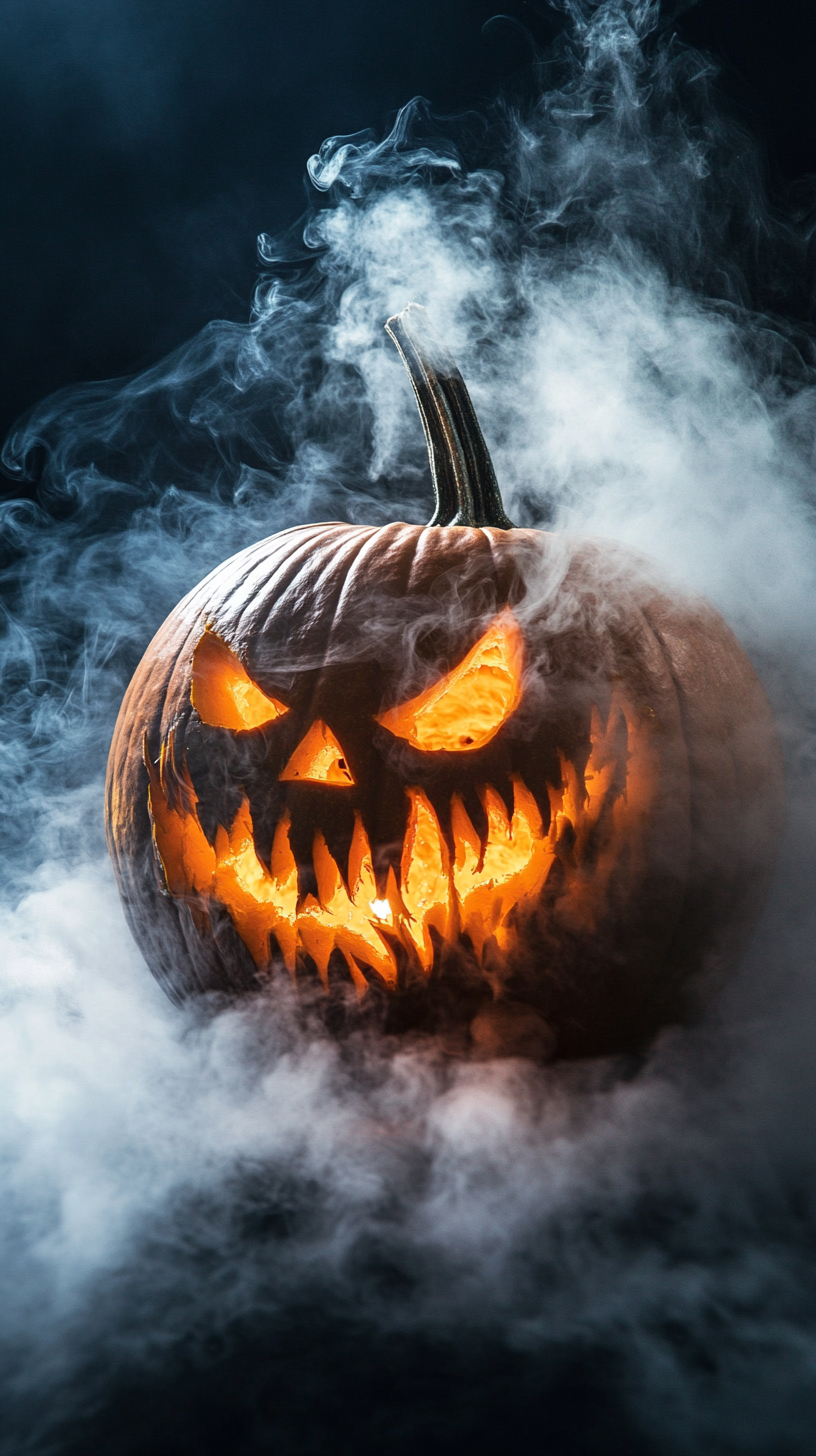 ハロウィン商品背景 カボチャ 3D 秋のプラットフォーム 煙のステージ 壁紙