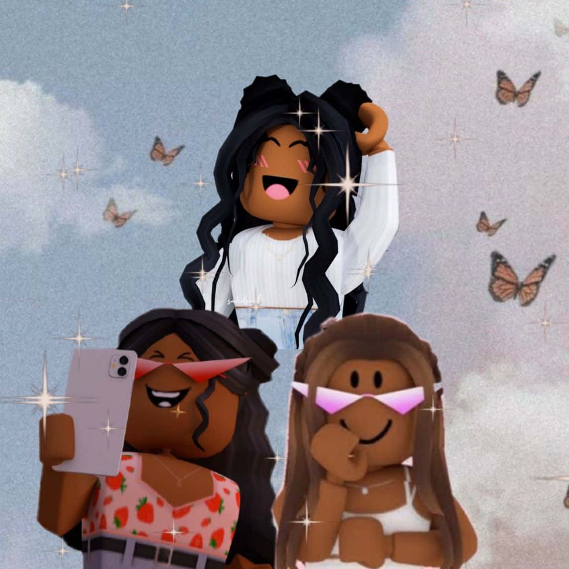 3人の女の子と蝶々のRoblox画像 壁紙