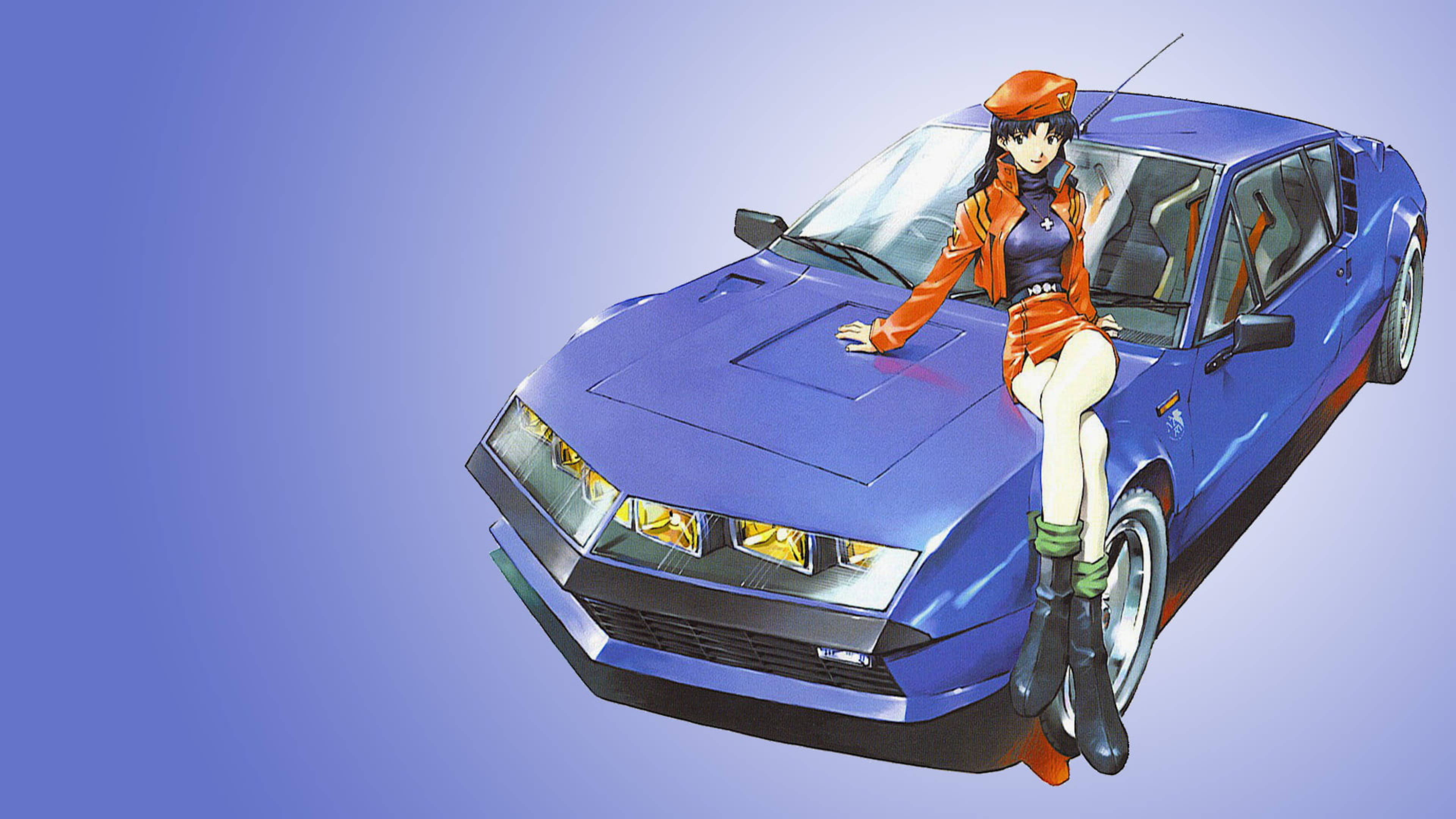 エヴァンゲリオン 4K 青い車とミサト 壁紙