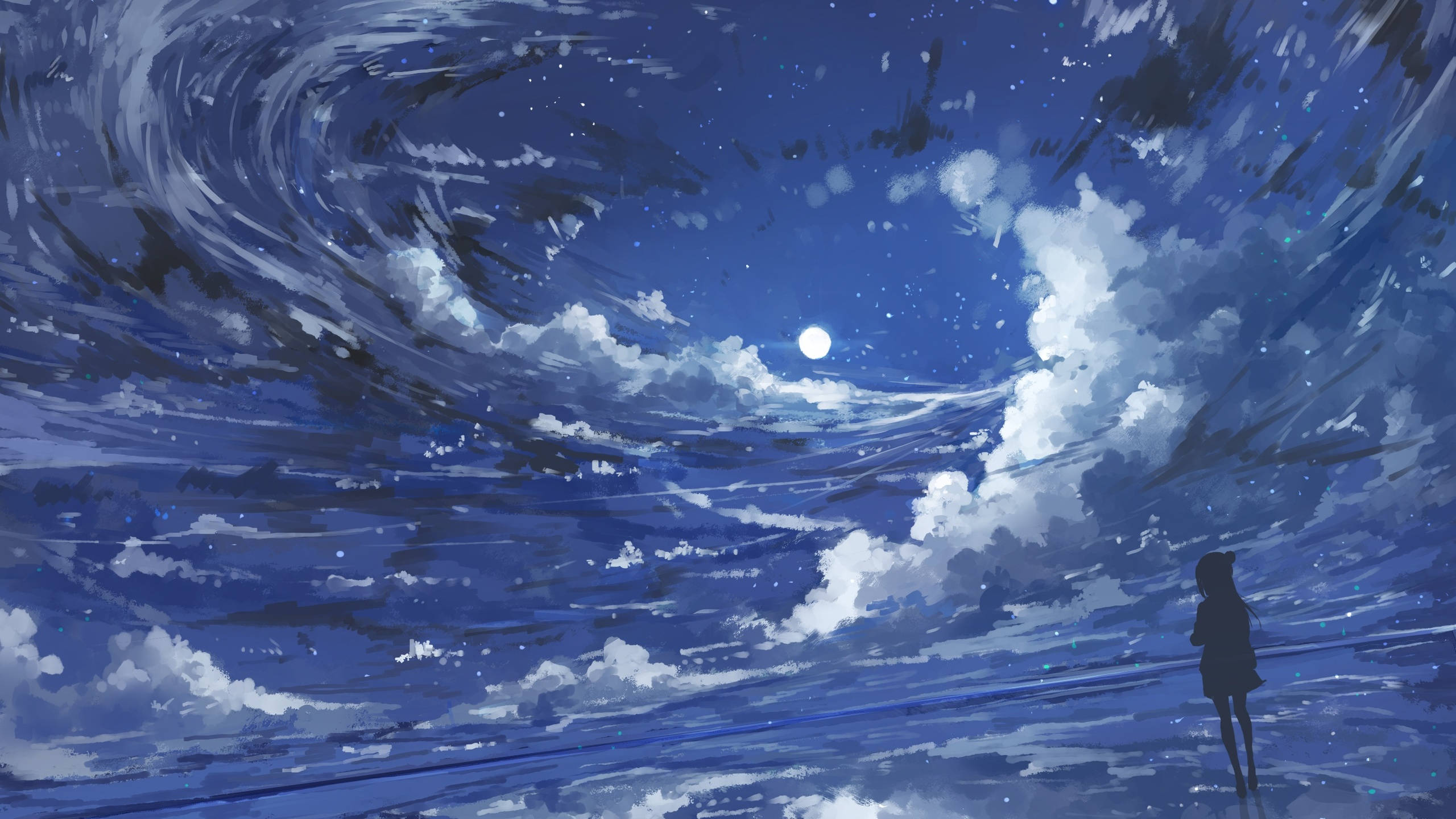 月 4K アニメ少女 曇り空 壁紙