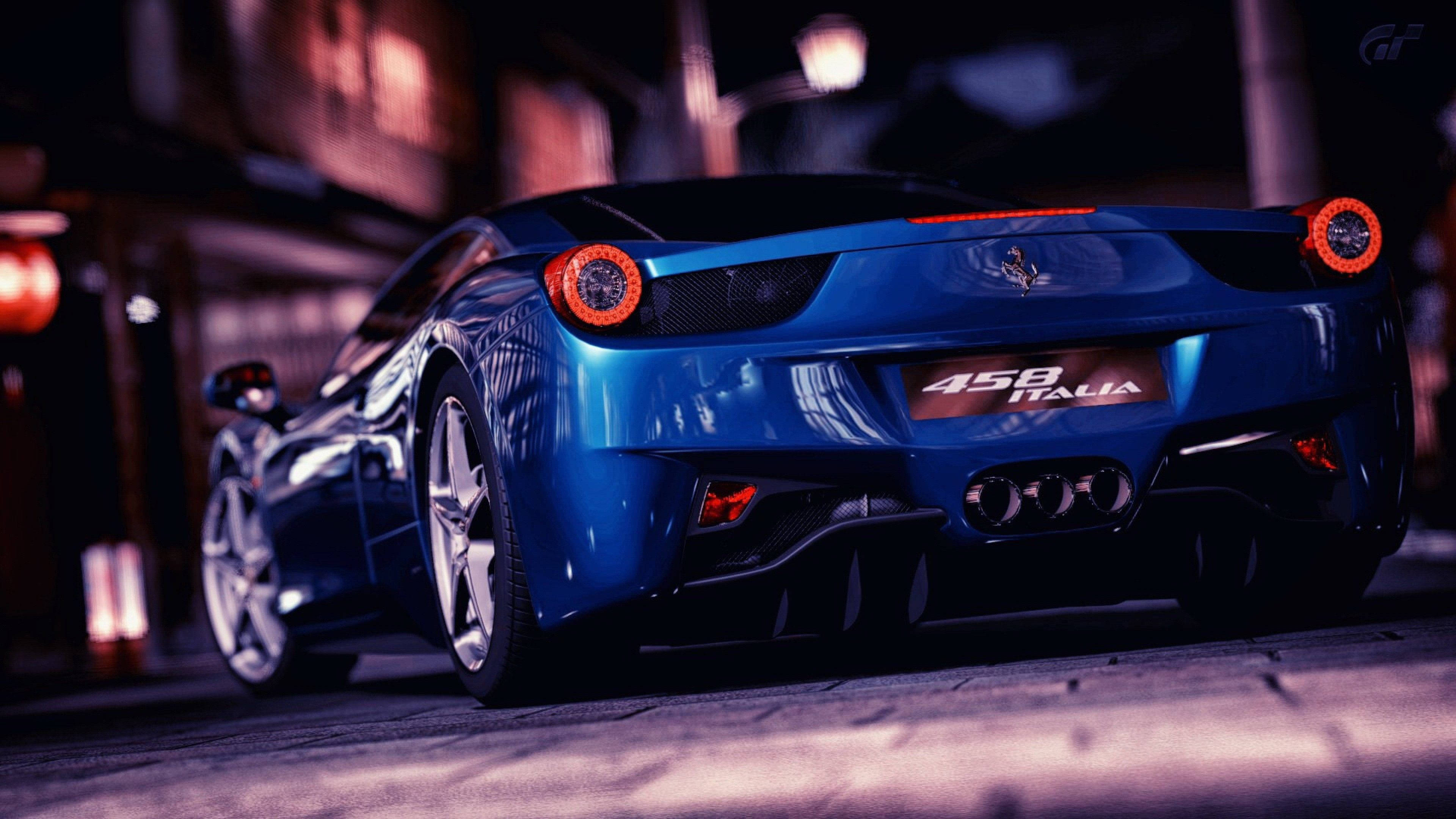 車 4K ブルー 458 Italia フェラーリ 壁紙