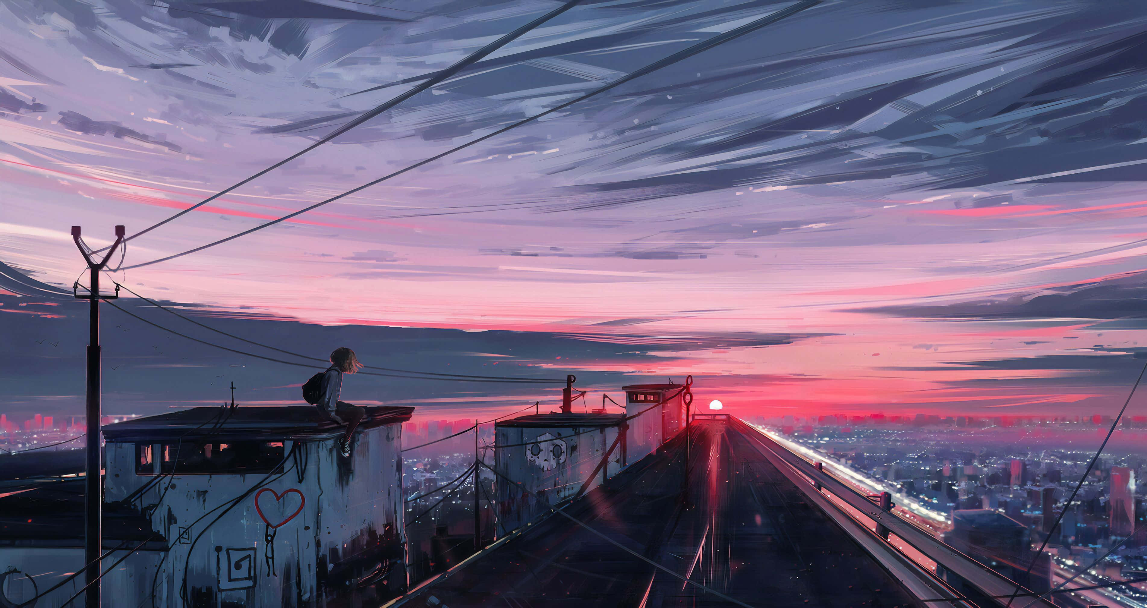 美しいコンピュータ 4K 夕日の道 壁紙