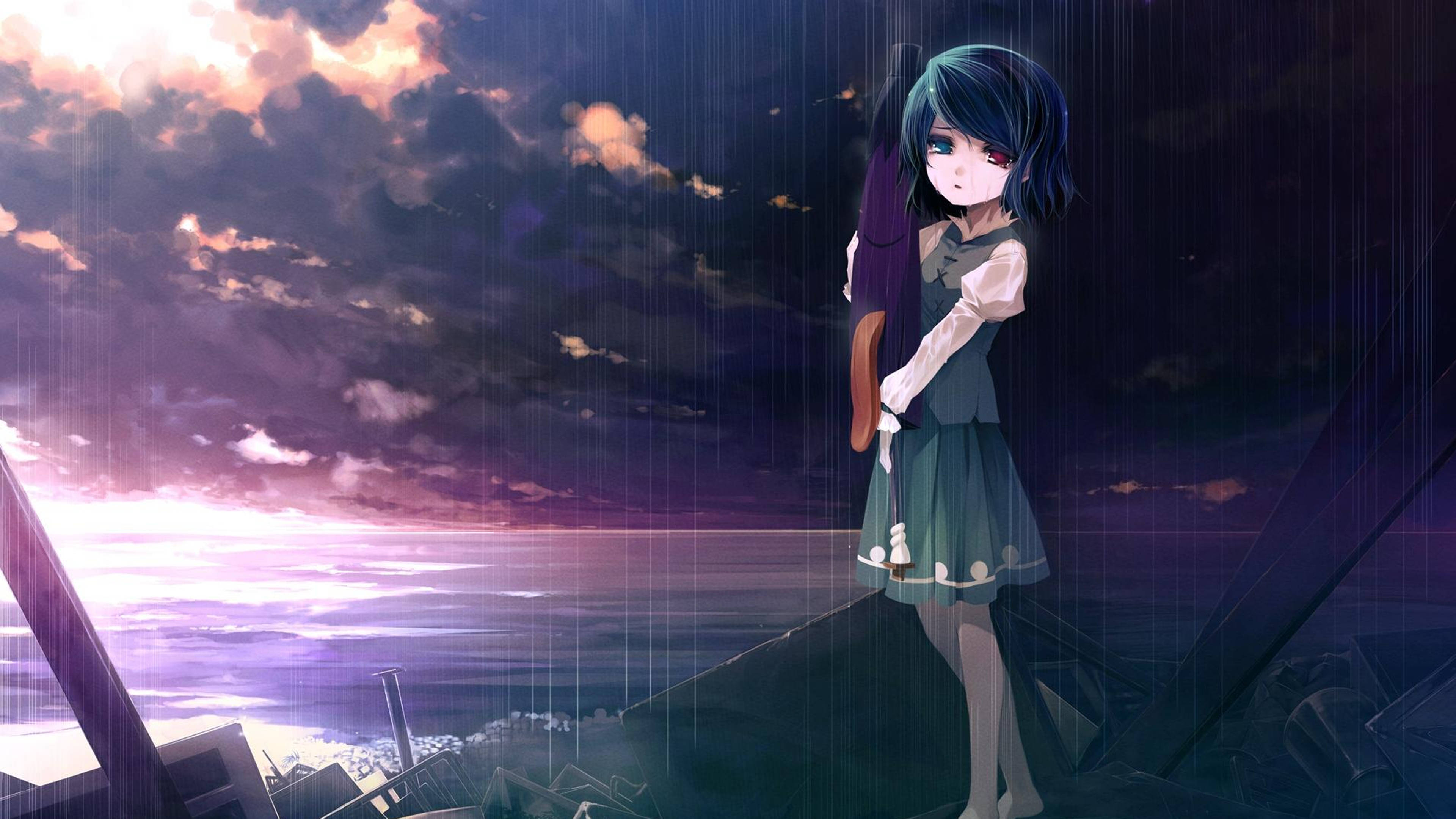 悲しいアニメ 4K 泣く赤い目の少女 壁紙