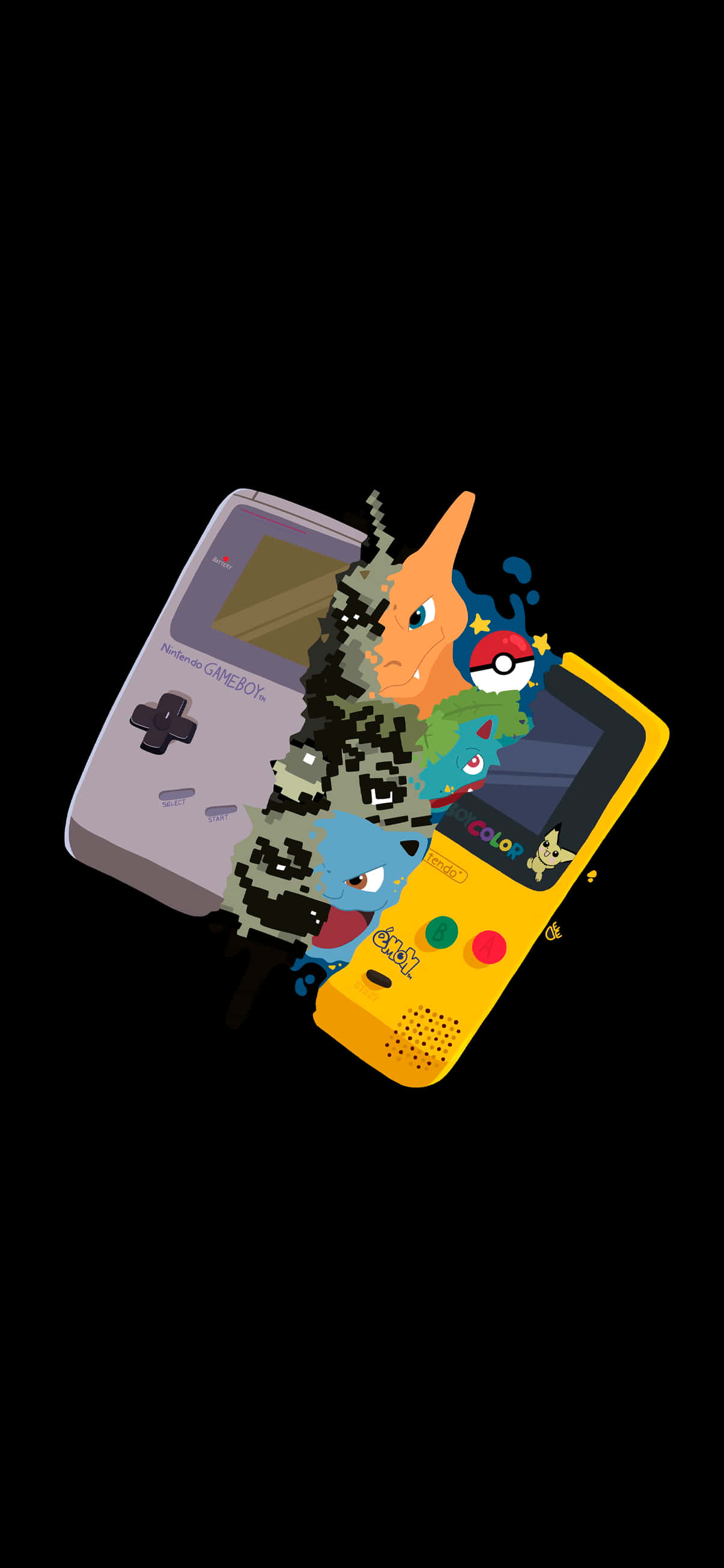 4K AMOLED背景 ポケモンがゲームボーイから飛び出す 壁紙