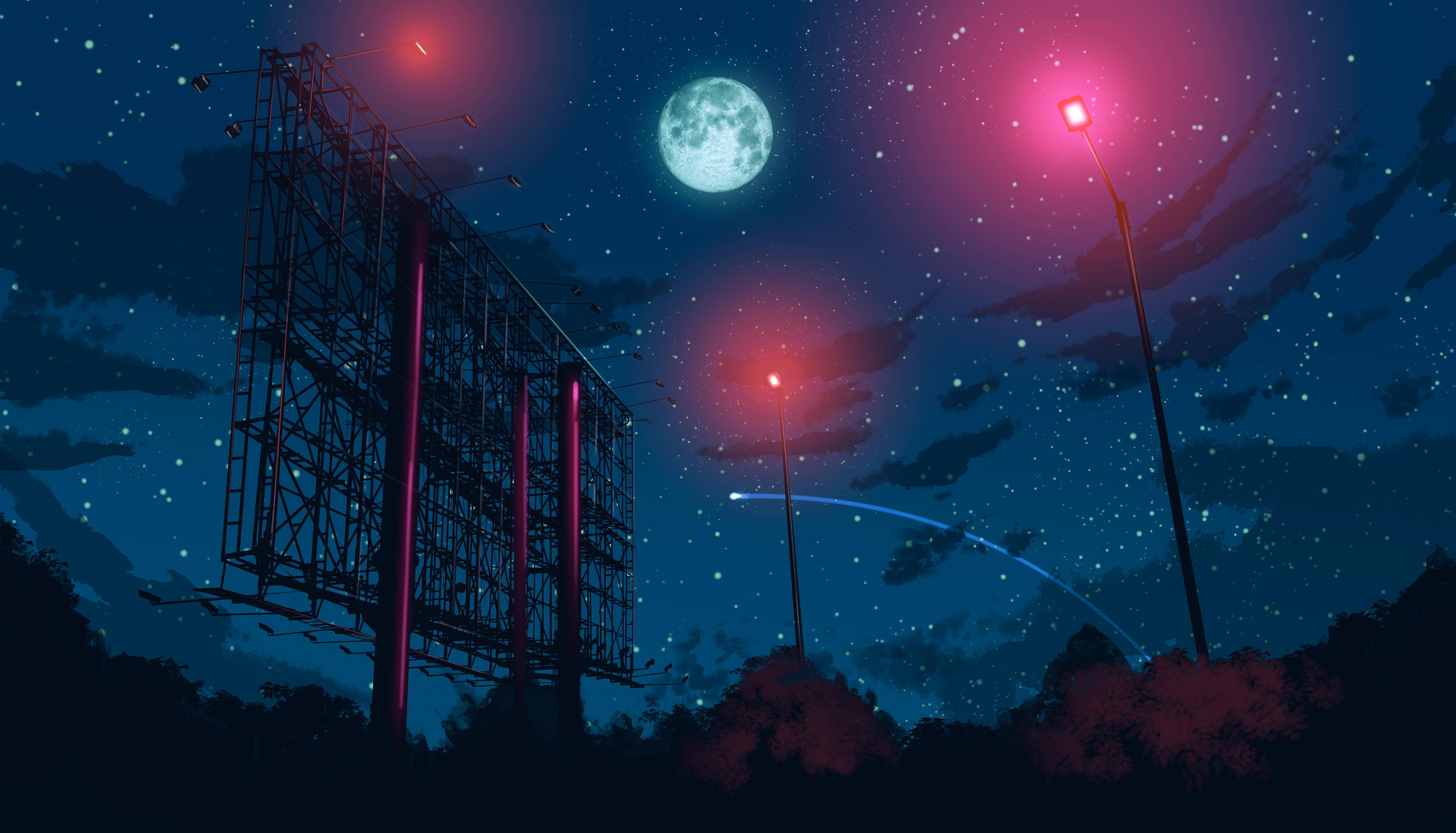 暗い夜の流れ星アニメ4K 壁紙
