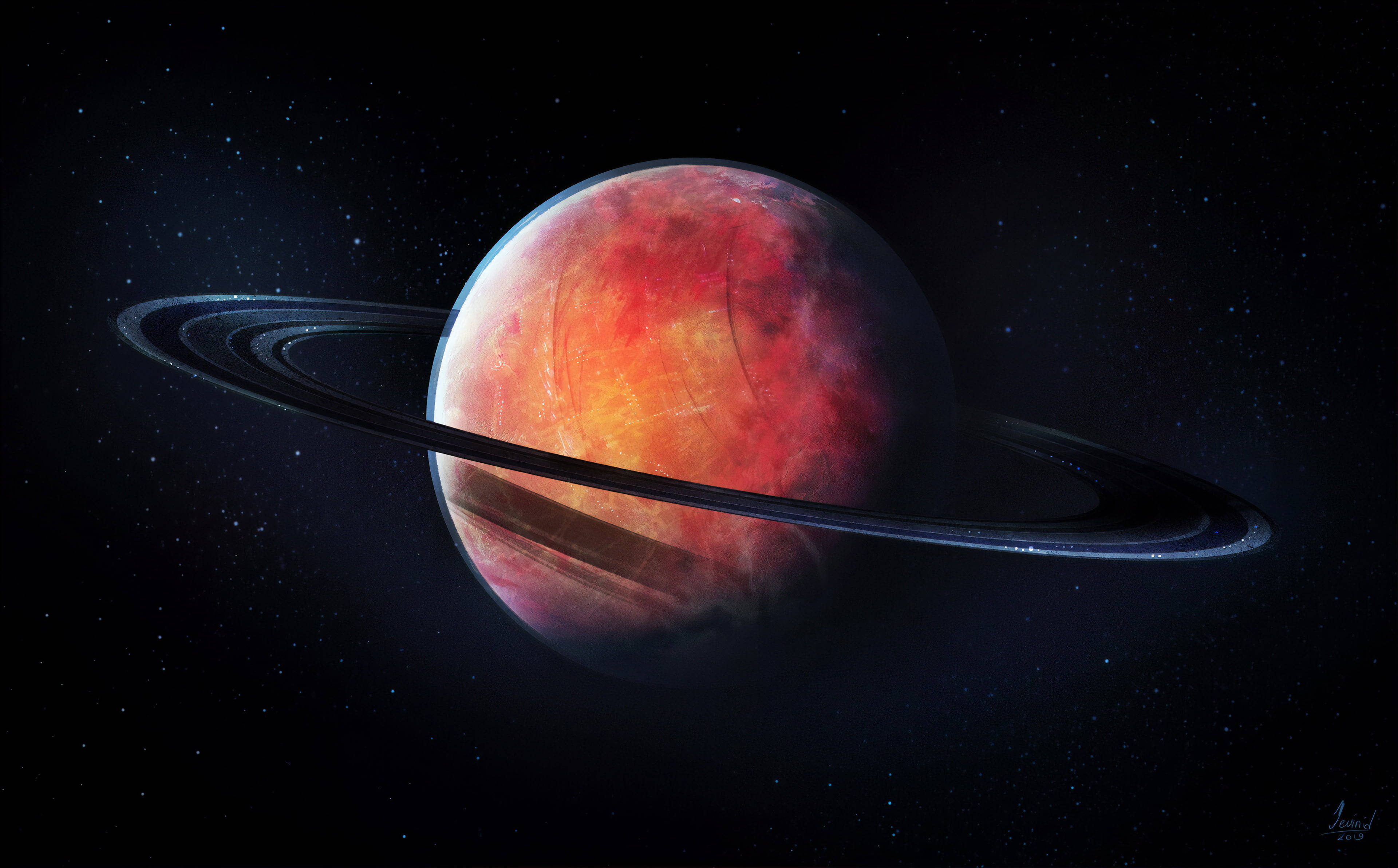 黒い環の土星 4K 壁紙