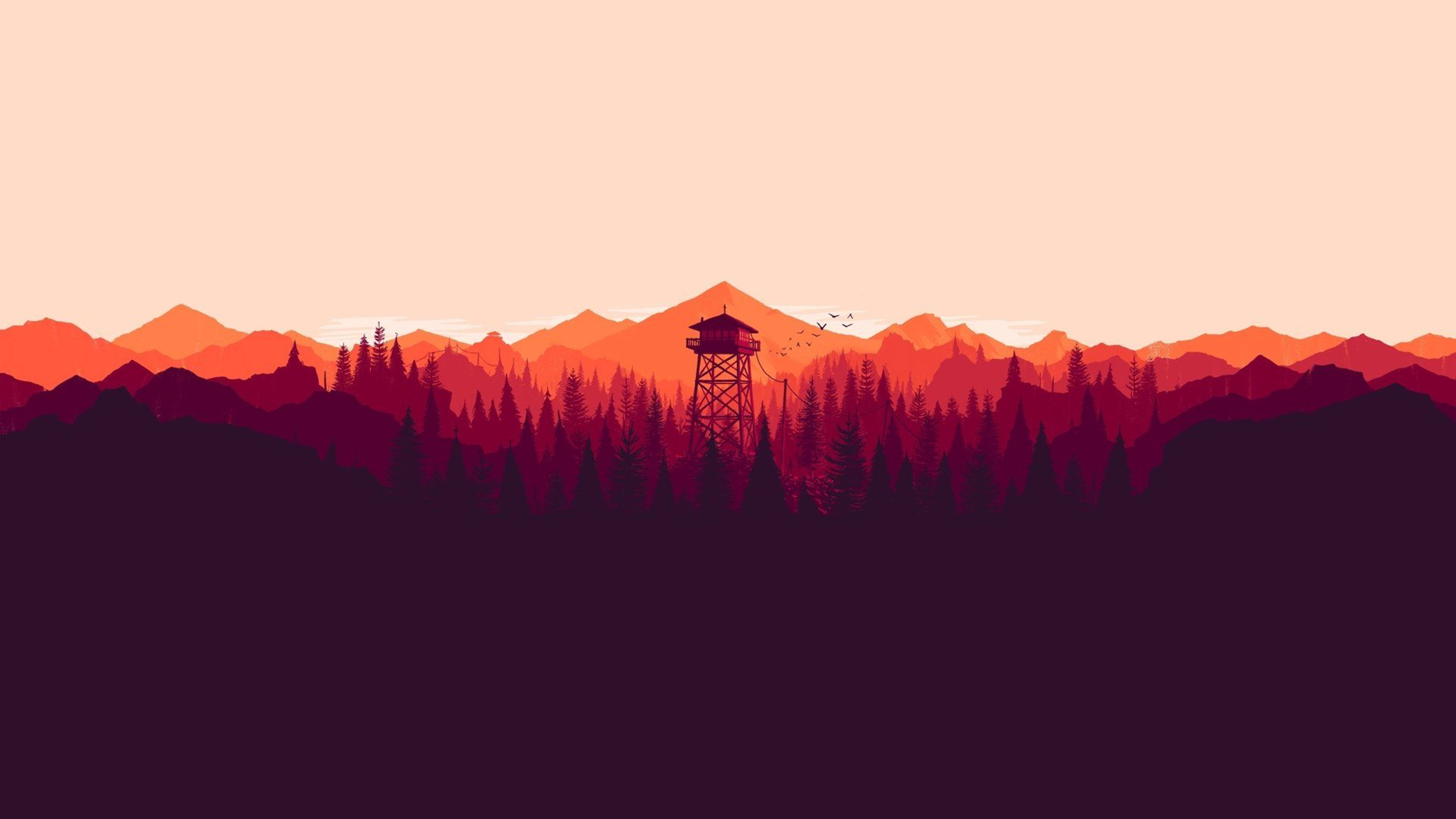 4K Firewatch 塔 グラデーションパープル 壁紙