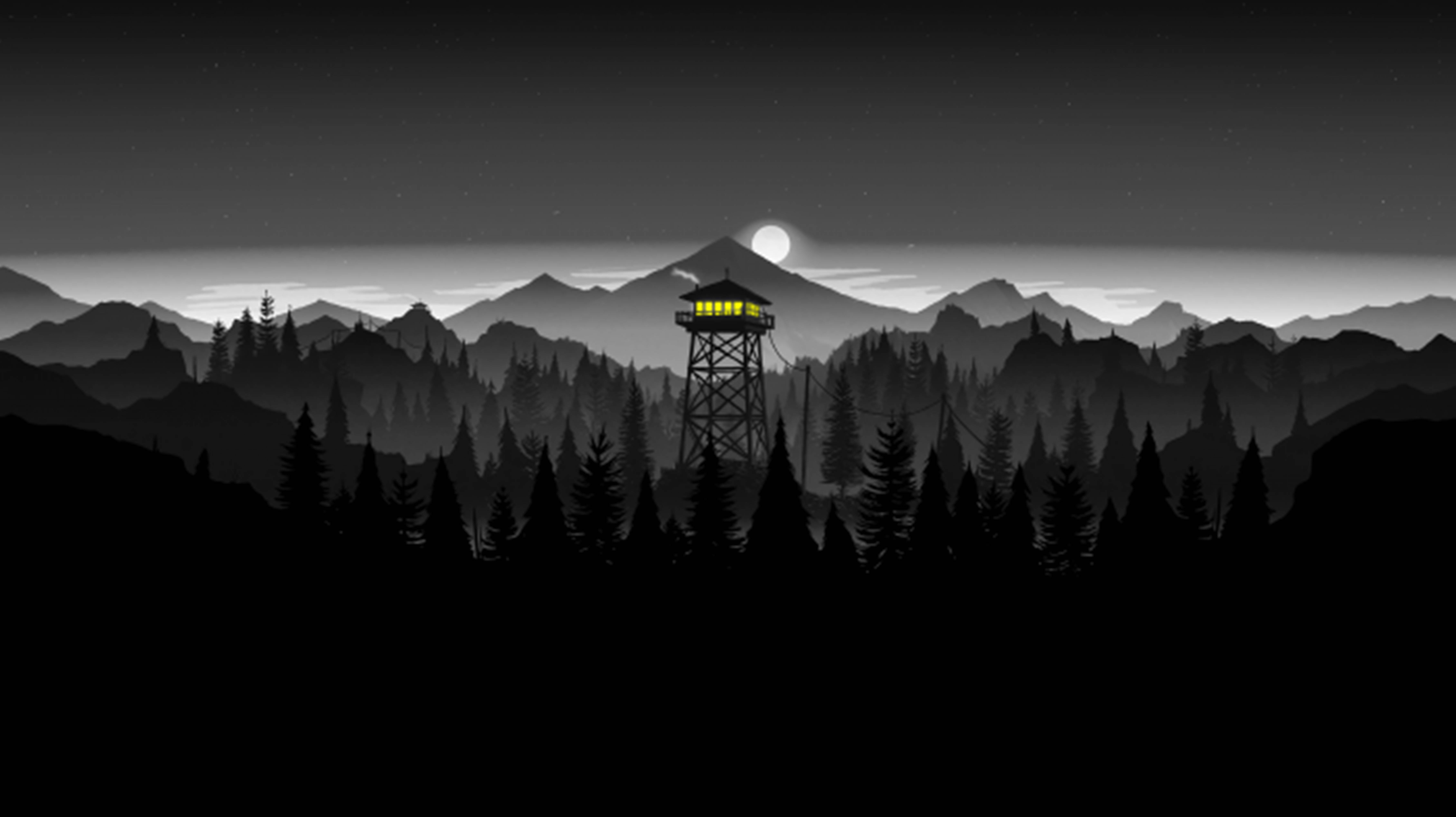 4K Firewatch 黒い山々と森林 壁紙