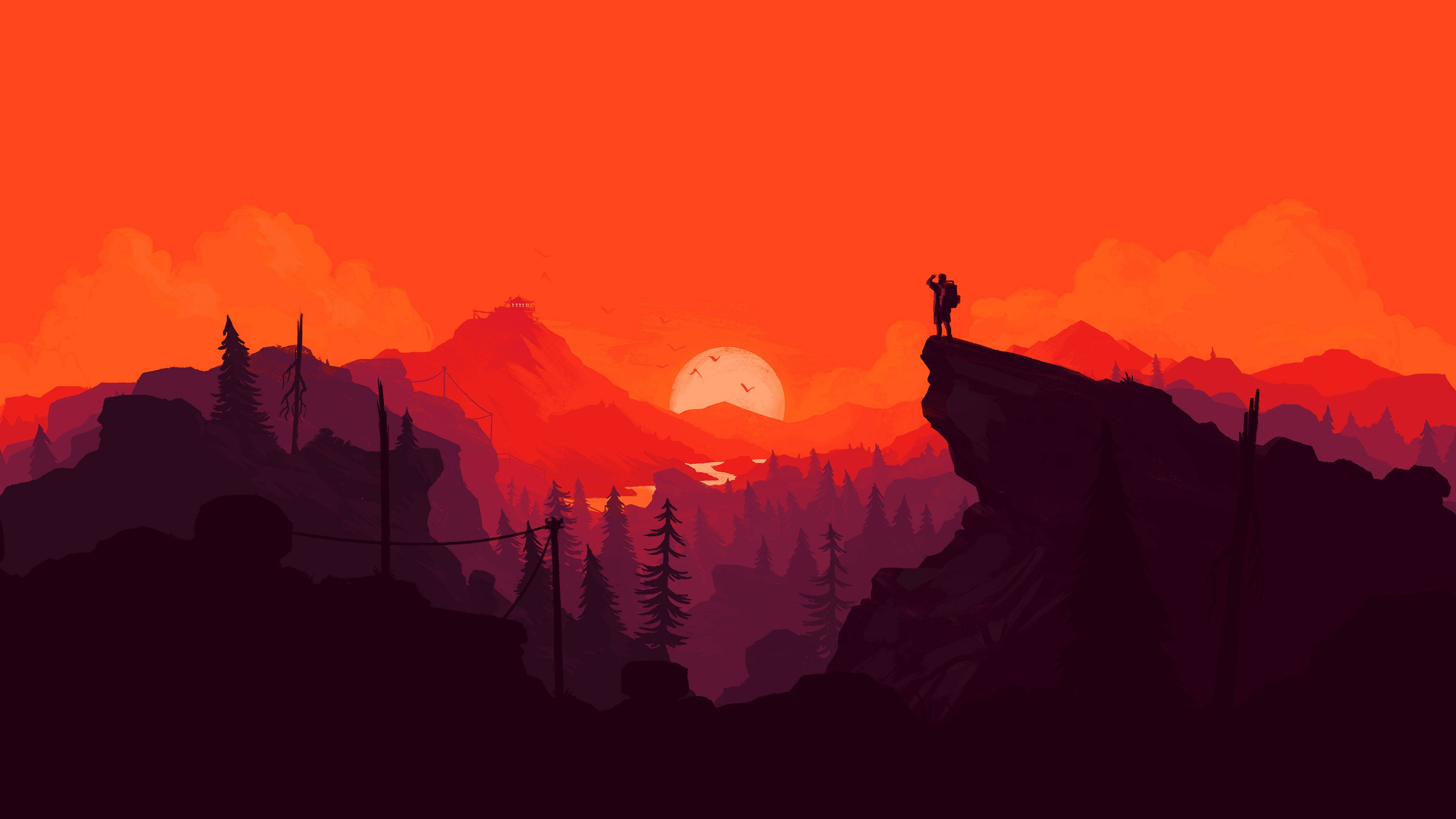 4K Firewatch ハイカー 赤い山 壁紙