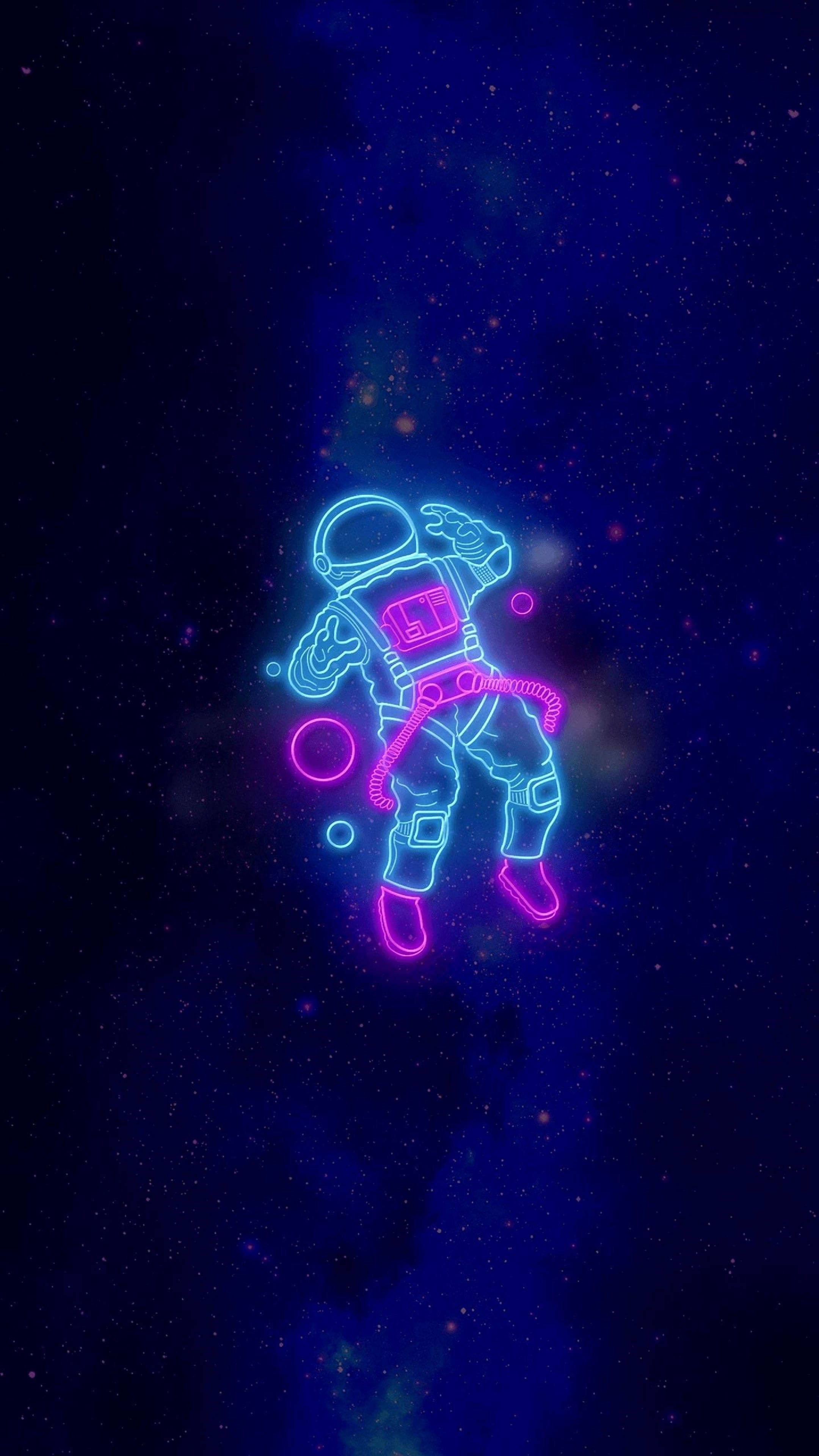宇宙飛行士 ネオン輝く宇宙 4K iPhone 壁紙