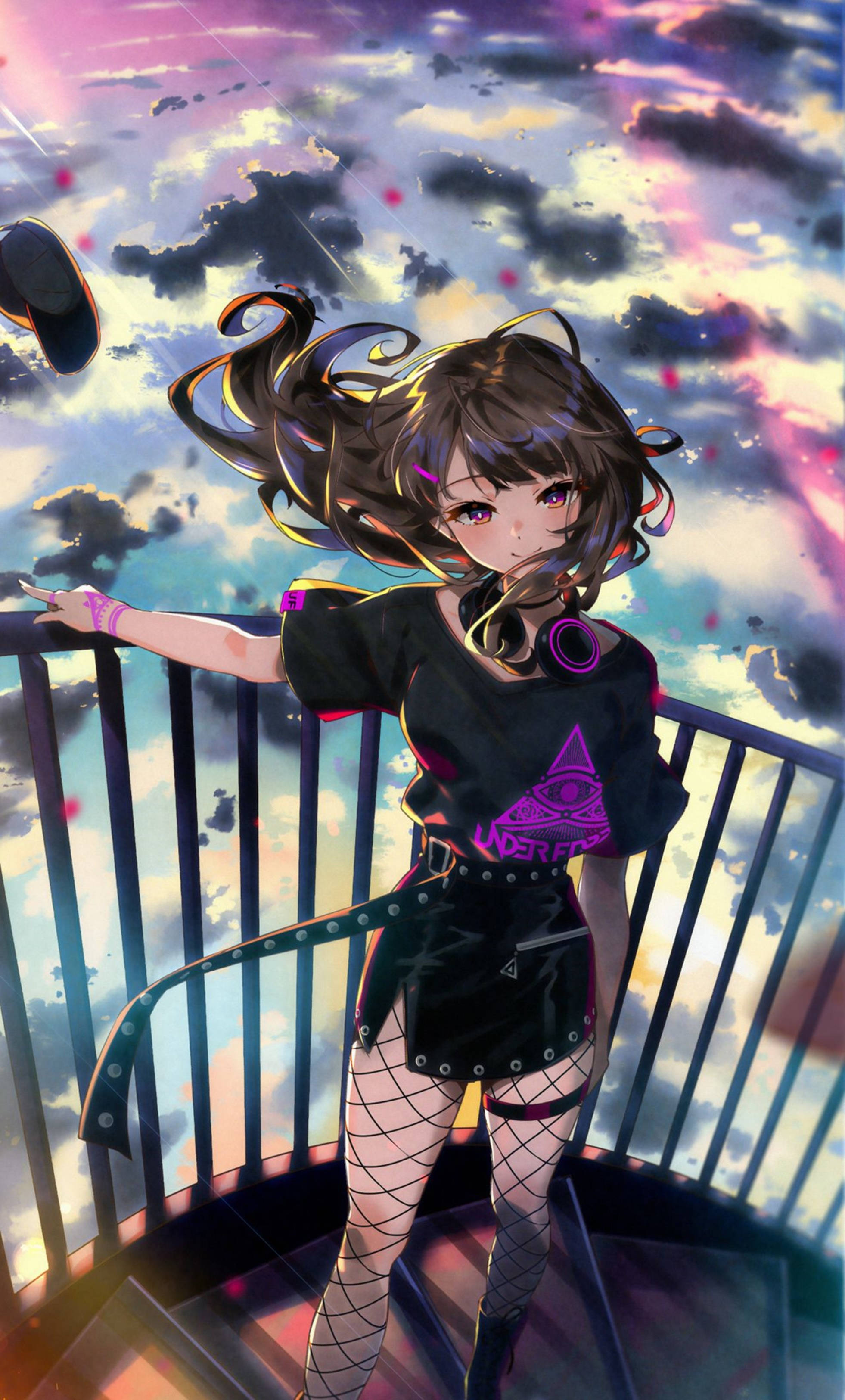 4Kアニメ iPhone 階段の美少女 壁紙