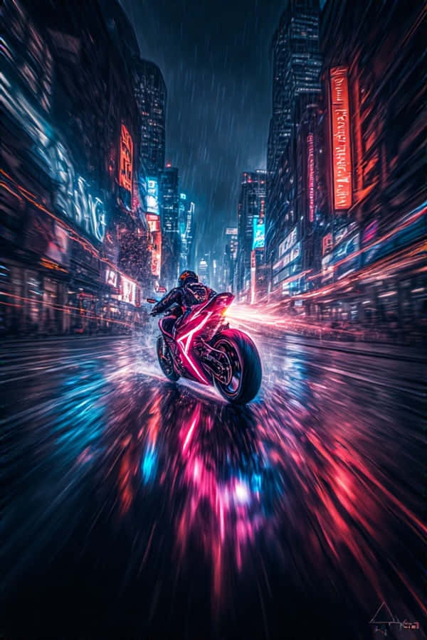 暗闇の街を駆けるネオンバイクチェイス ダイナミック4K 壁紙