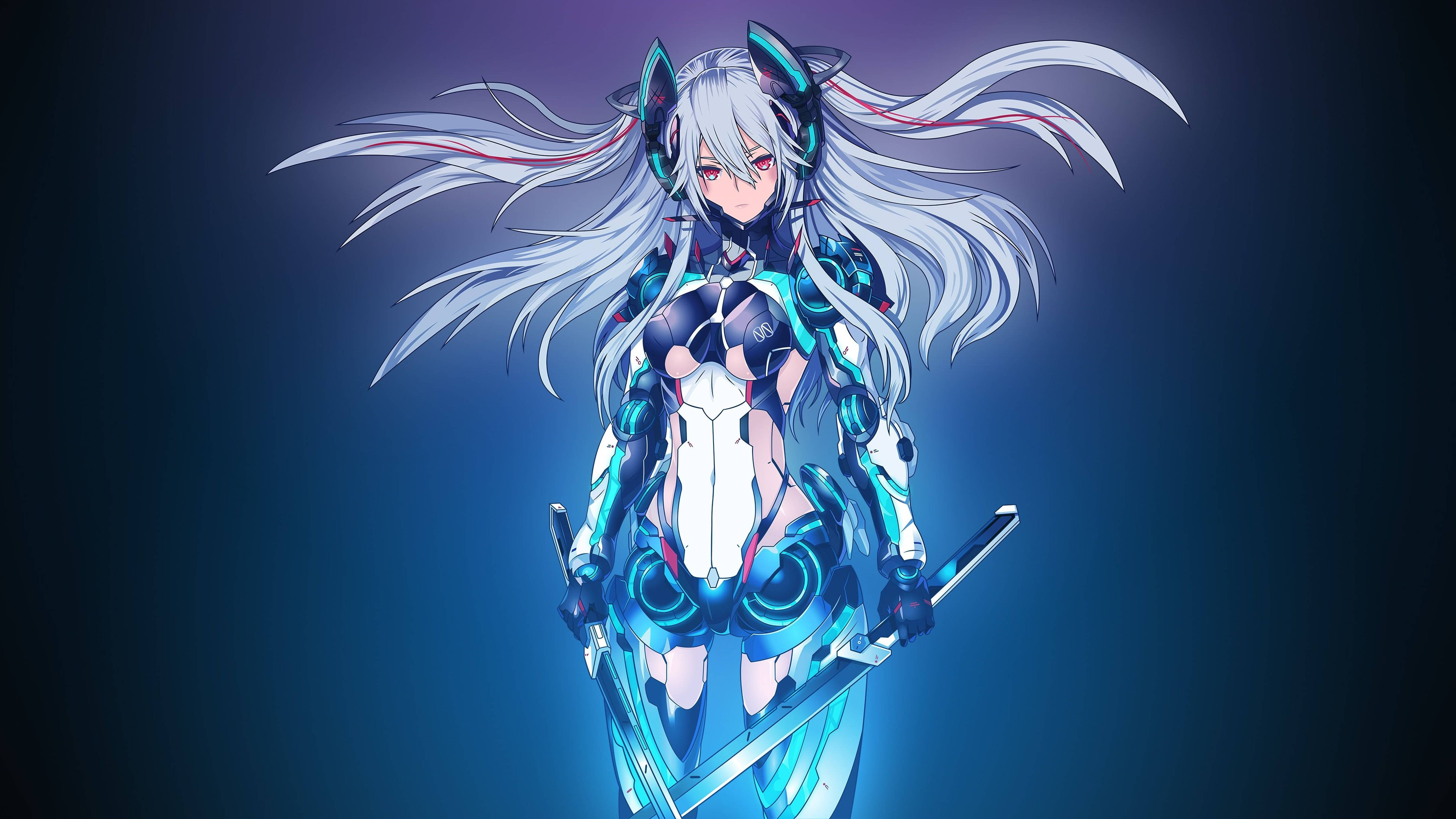 4K PFP メカガール ブルー 壁紙