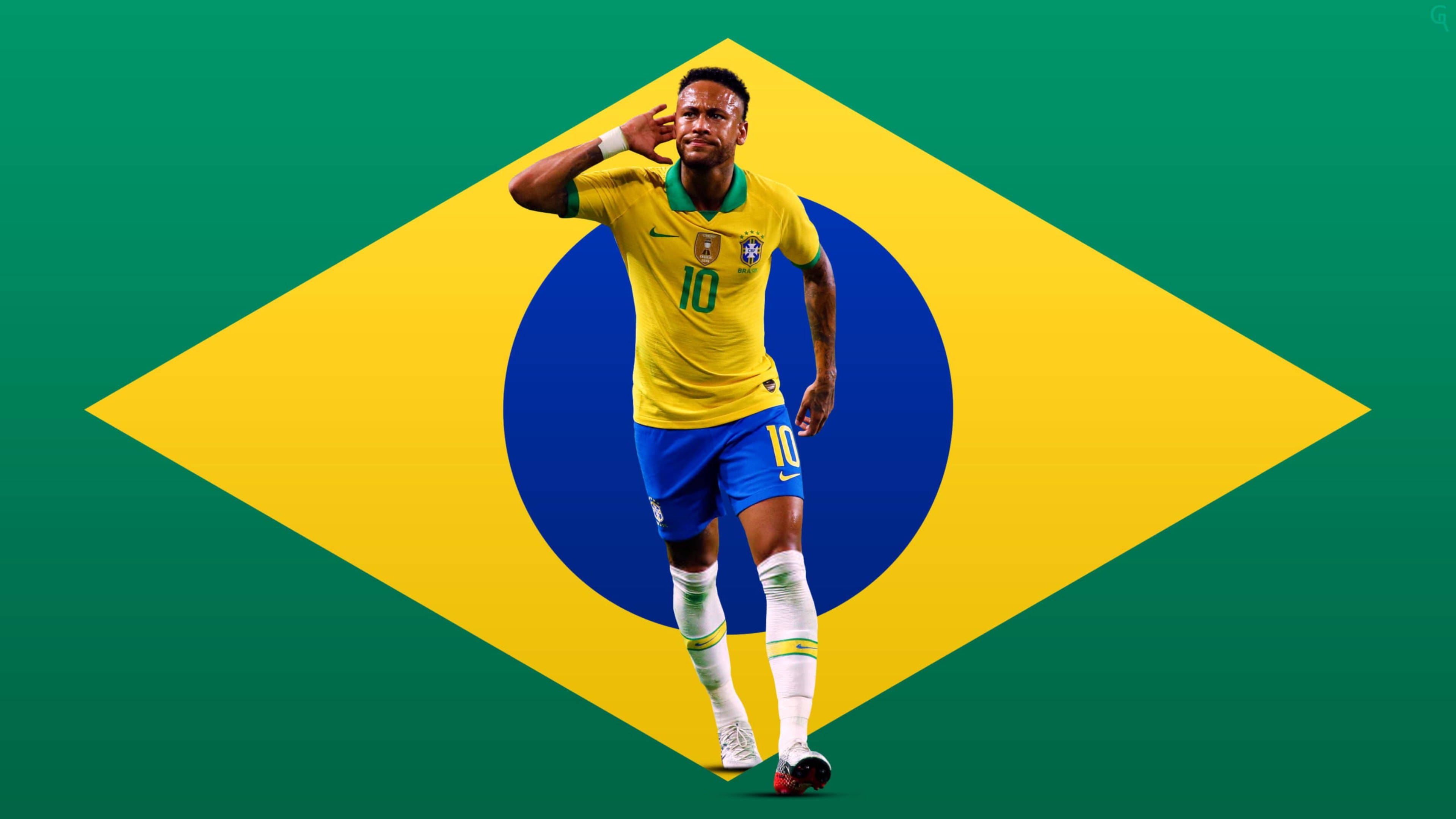 ネイマールの4K壁紙 シンプルなブラジル国旗と共に 壁紙