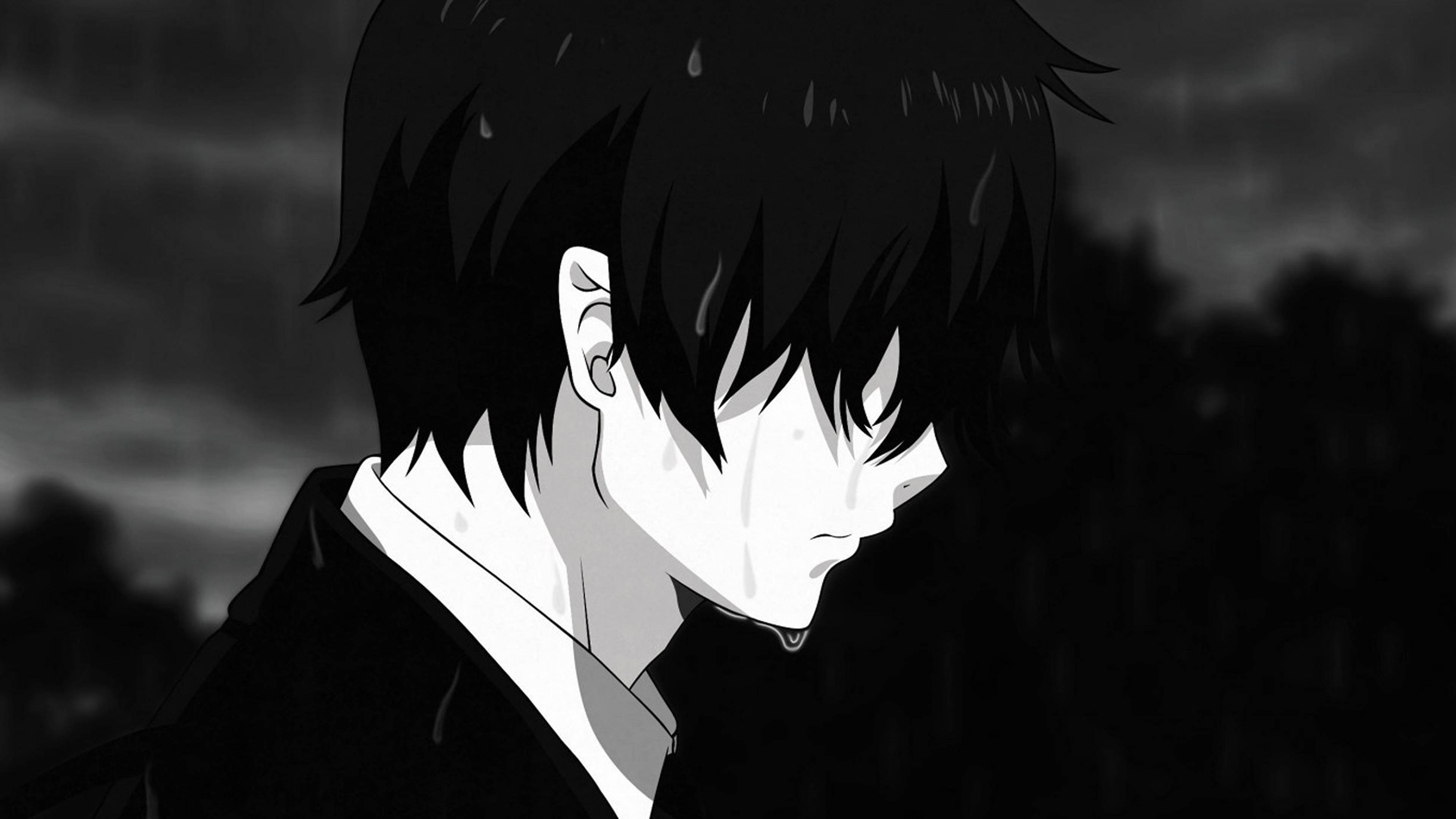 悲しいアニメ 4K 雨の中で泣く男 壁紙