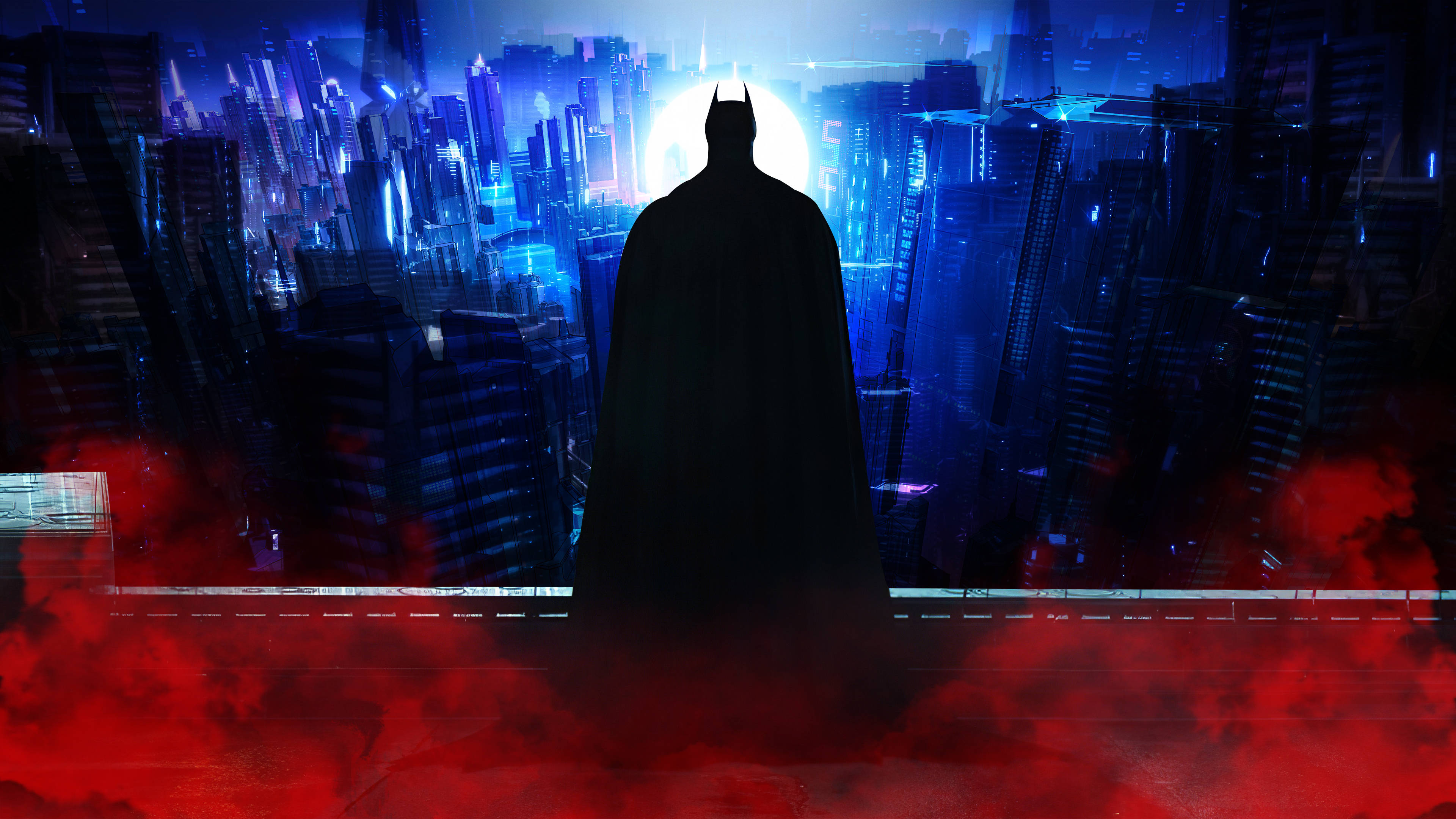 赤と青の4Kゴッサム・バットマン 壁紙