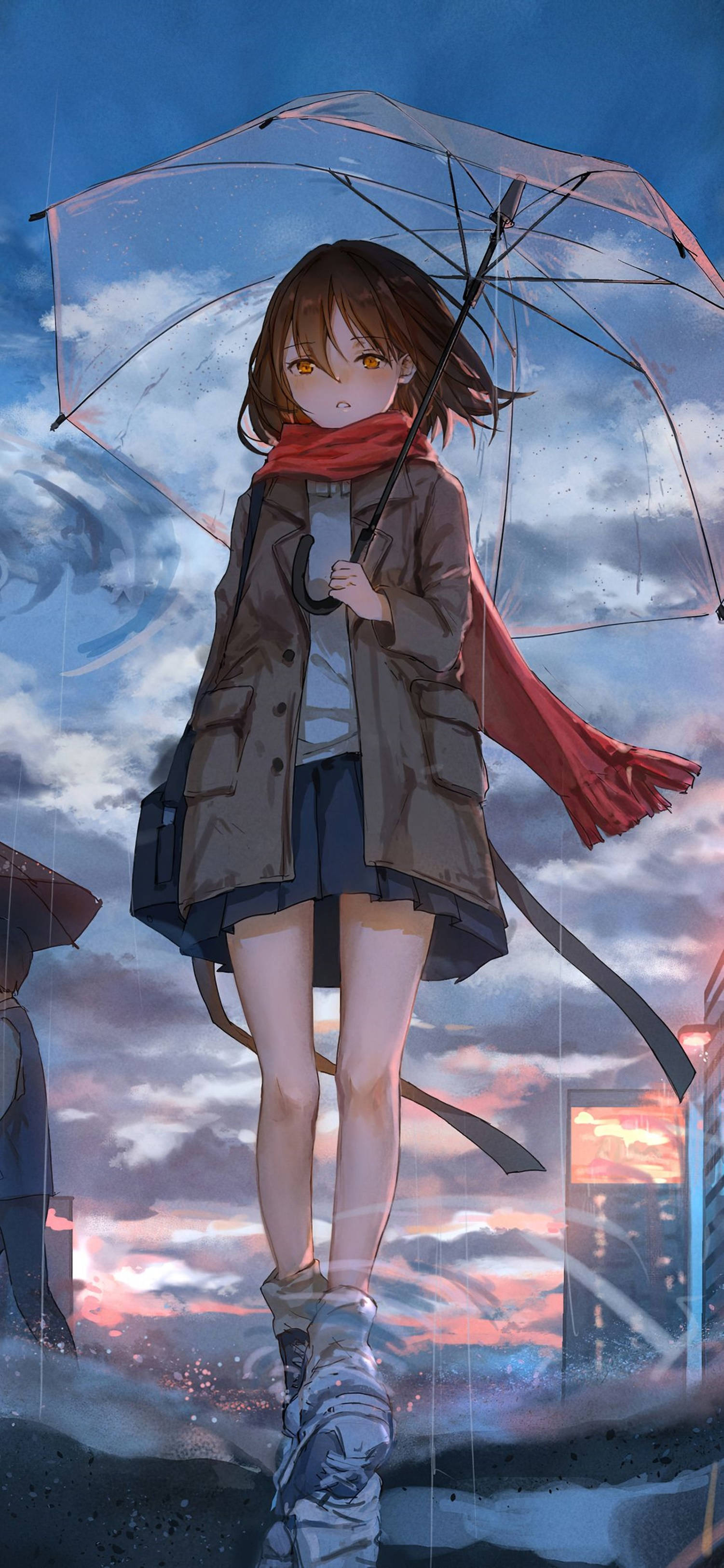 4K アニメ iPhone 赤いマフラーの少女