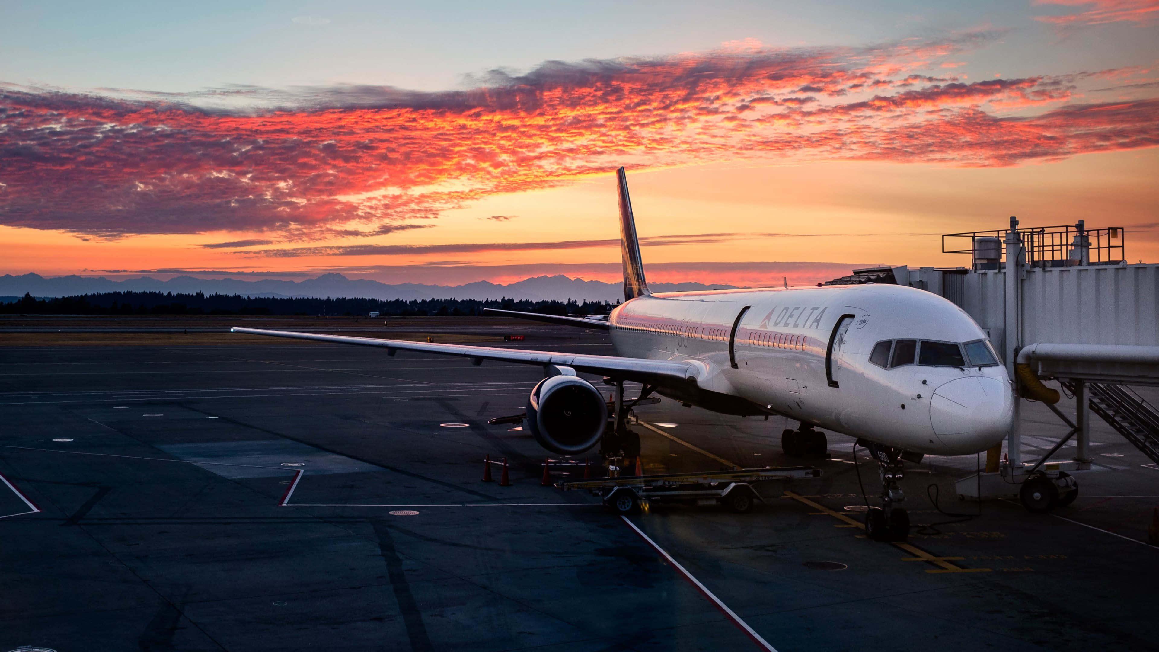 4K 旅客機 夕日 壁紙