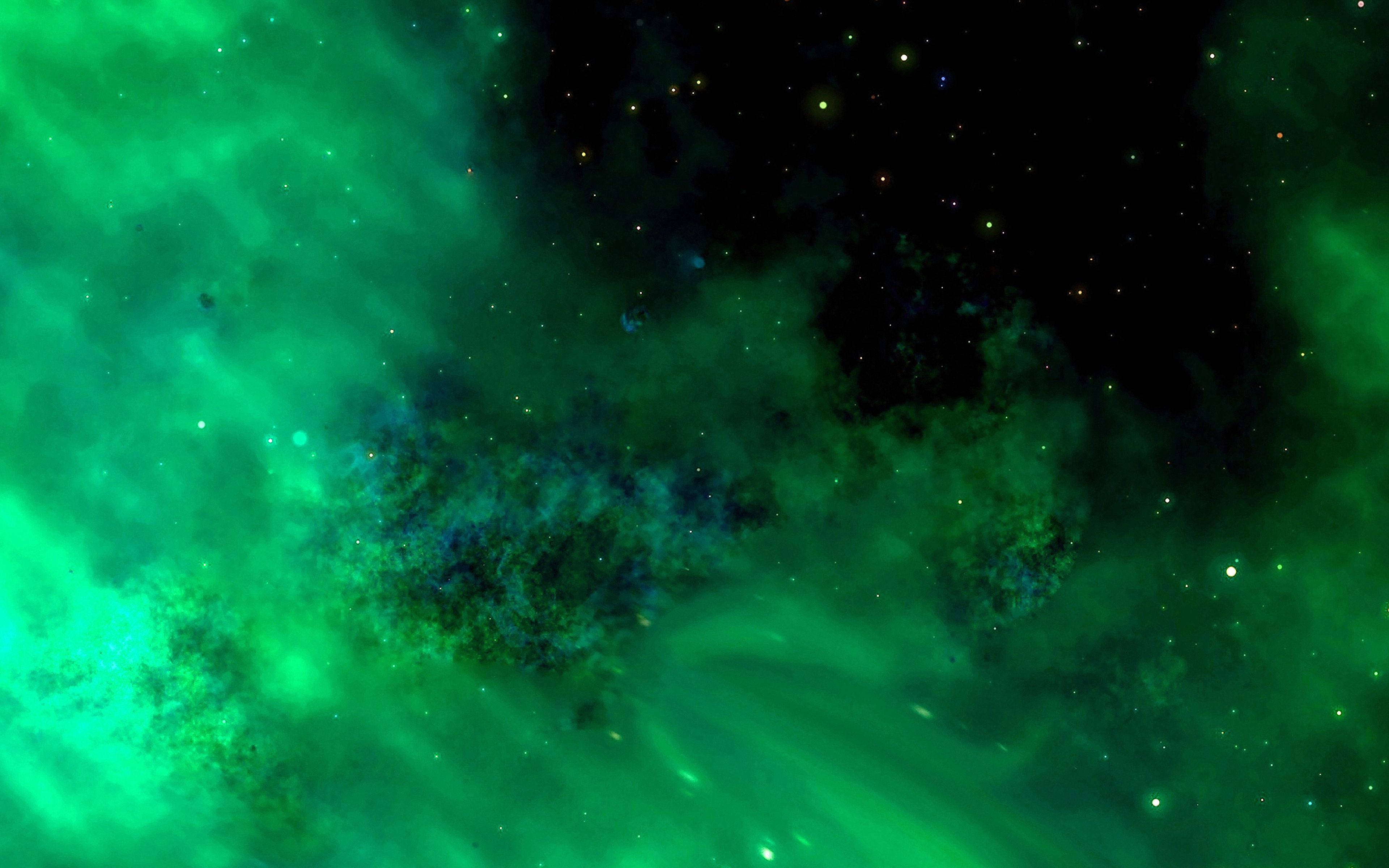 4K 緑の雲と星空 壁紙
