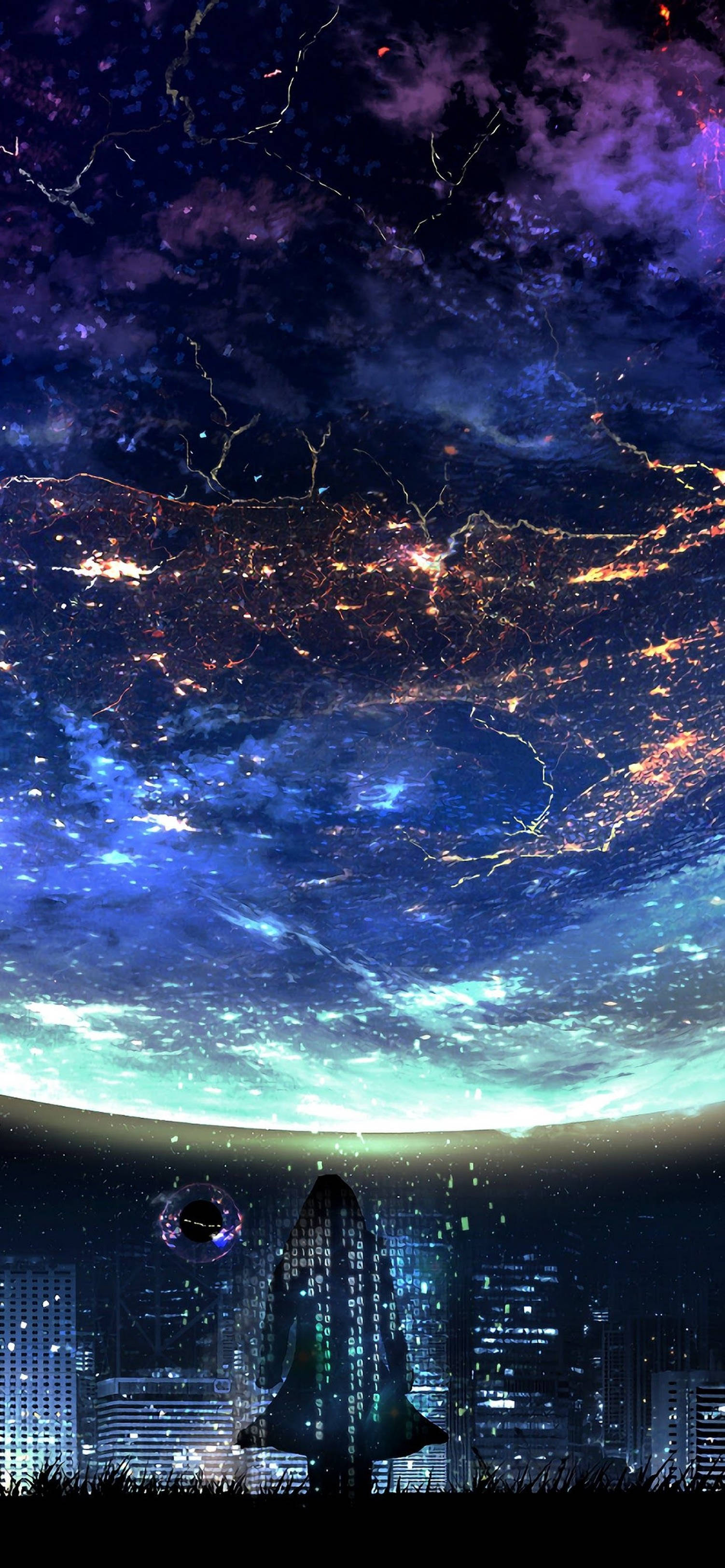 4KアニメiPhone宇宙都市の空 壁紙