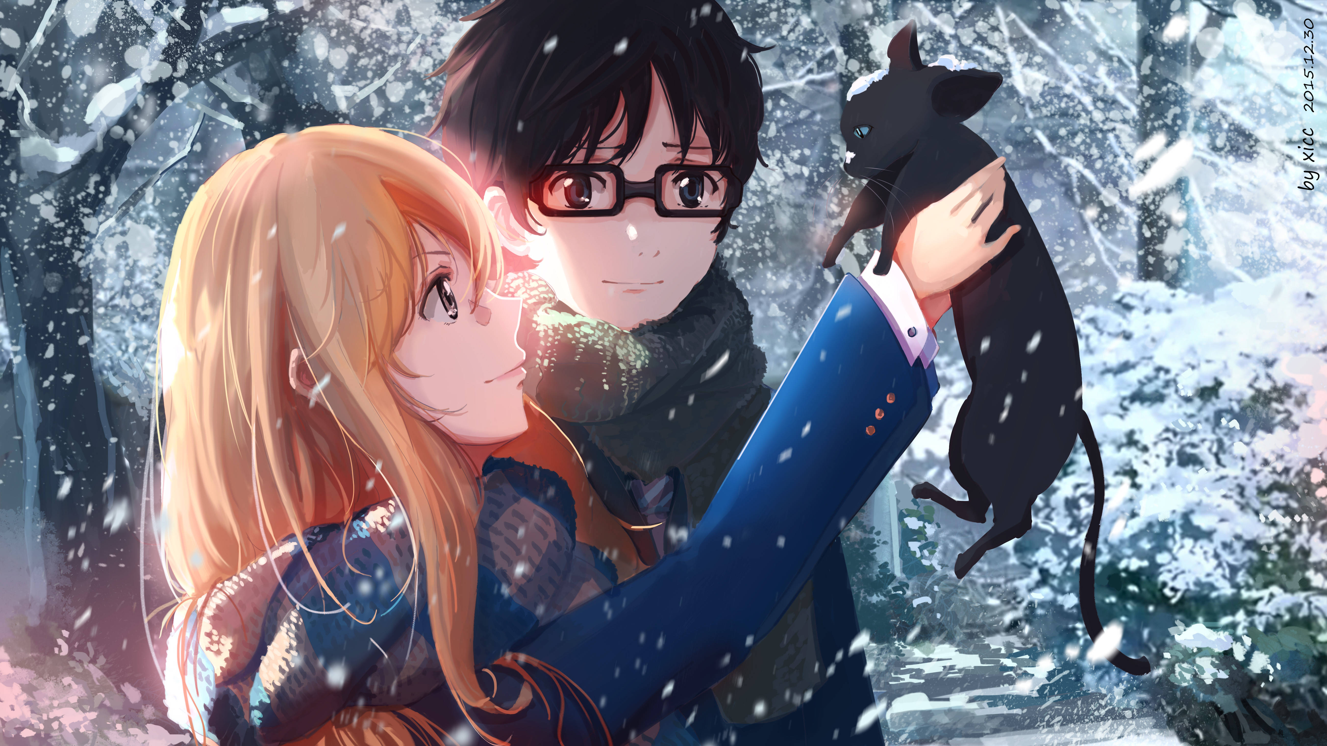 4Kアニメ 可愛い猫を抱くかおり 壁紙