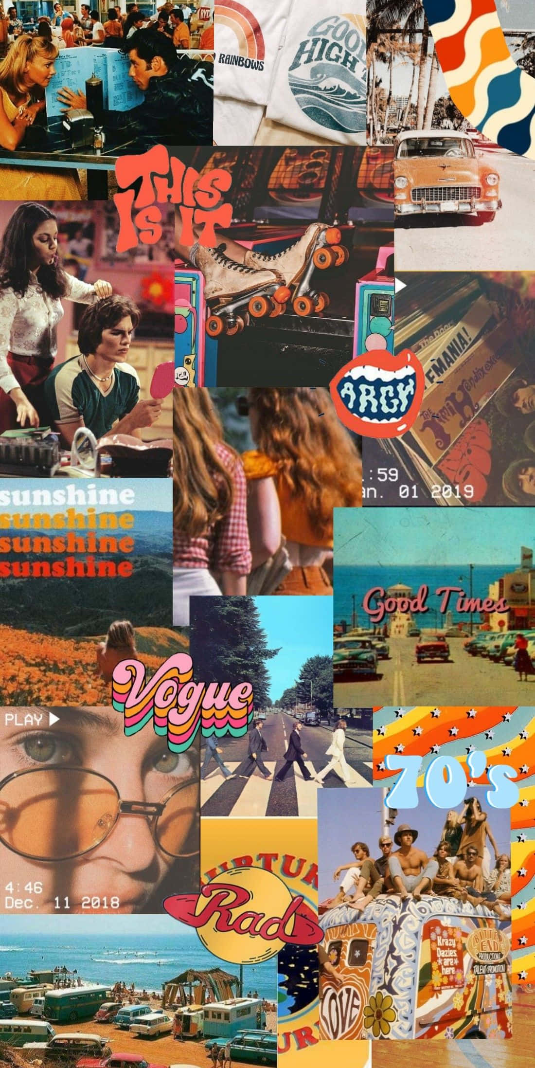 フォトコラージュ エモい70年代風デスクトップ背景 壁紙