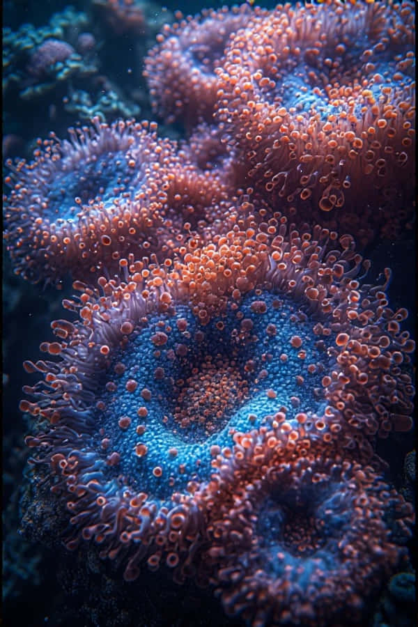 ネオンコーラルポリプのクローズアップ – 8Kマクロ水中写真 壁紙