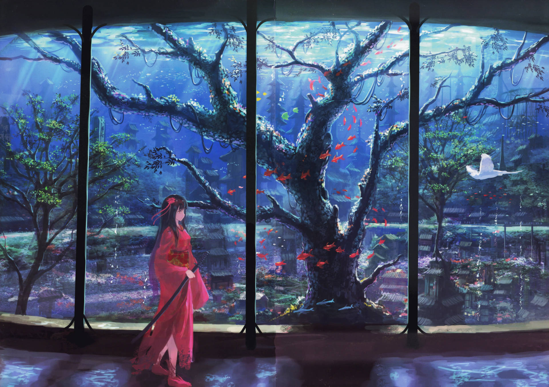 8Kアニメ 着物と水族館