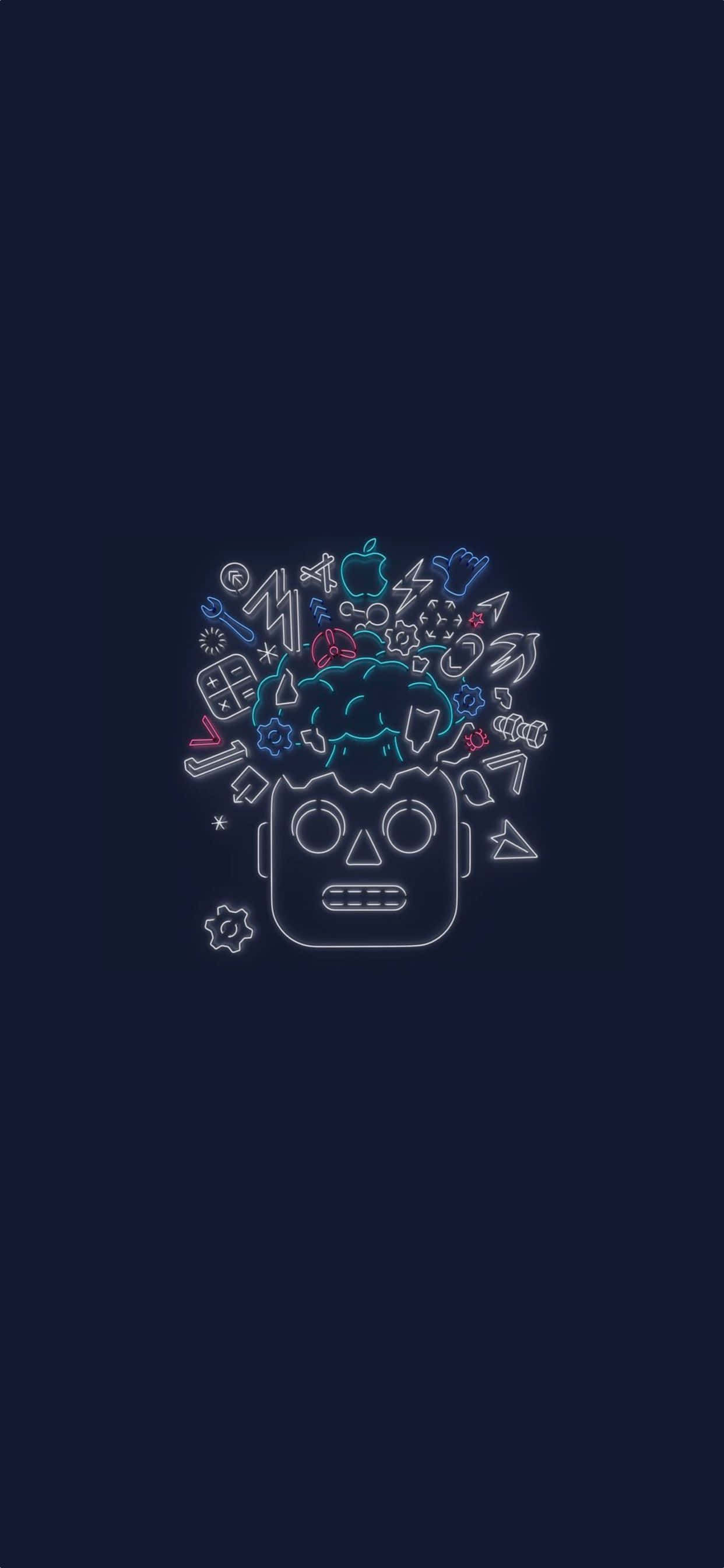 Appleロゴと様々なオブジェクトが並ぶ画像 壁紙