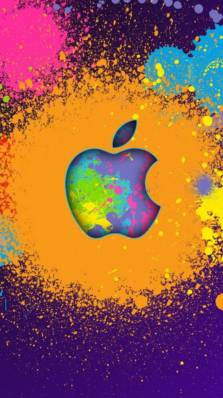 カラースプラッシュアート Appleロゴ iPhone 壁紙